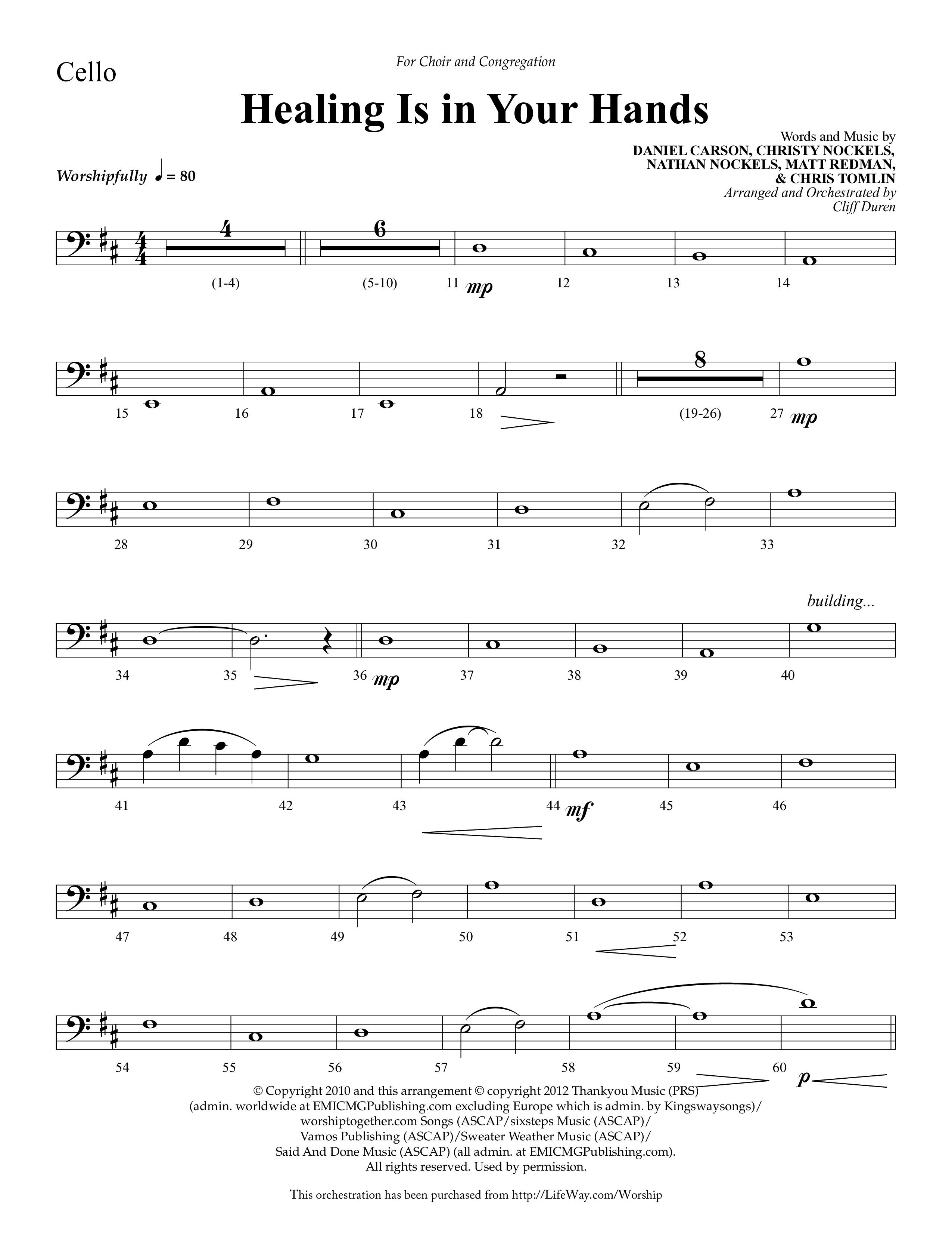 Healing Is In Your Hands (Choral Anthem SATB) Cello (Lifeway Choral / Arr. Cliff Duren)