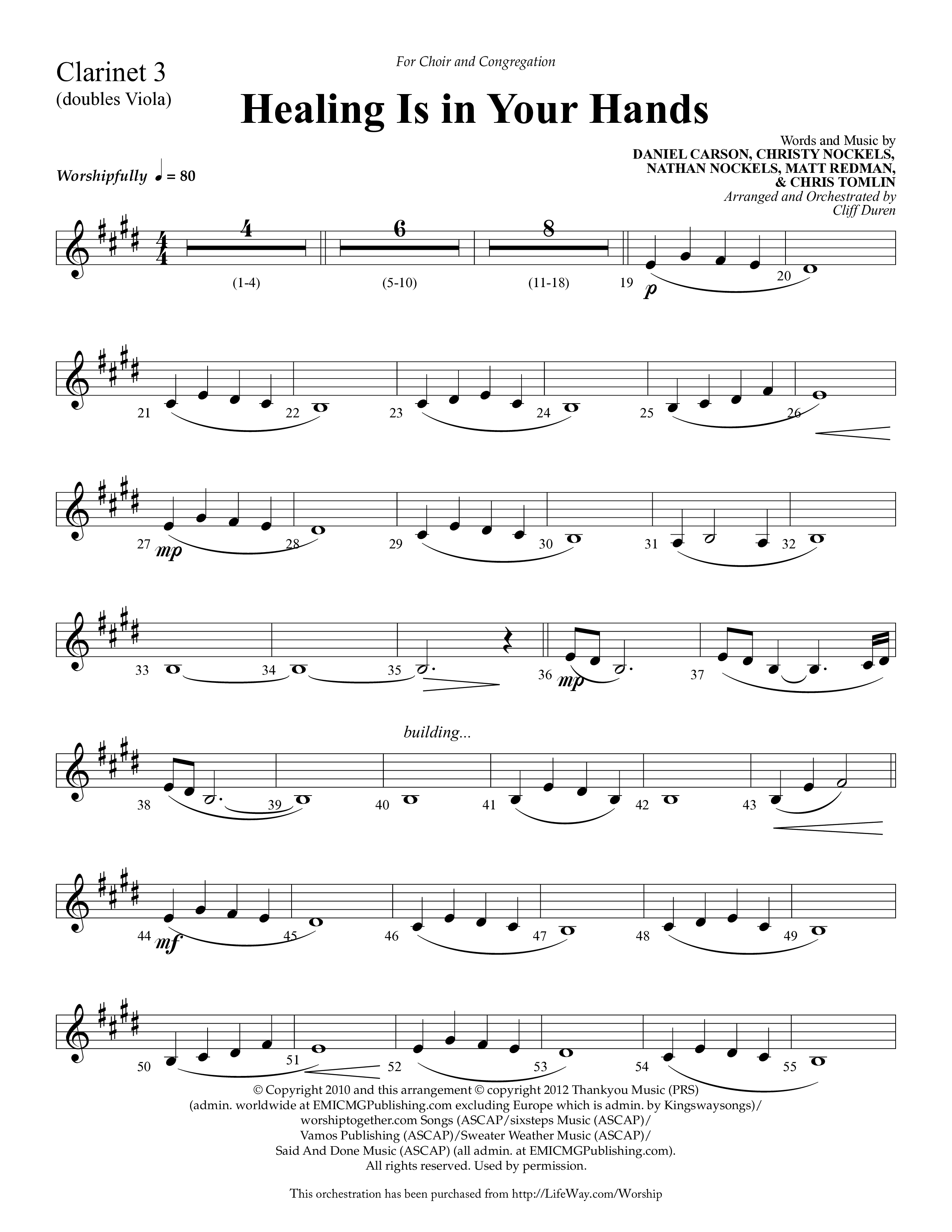 Healing Is In Your Hands (Choral Anthem SATB) Clarinet 3 (Lifeway Choral / Arr. Cliff Duren)