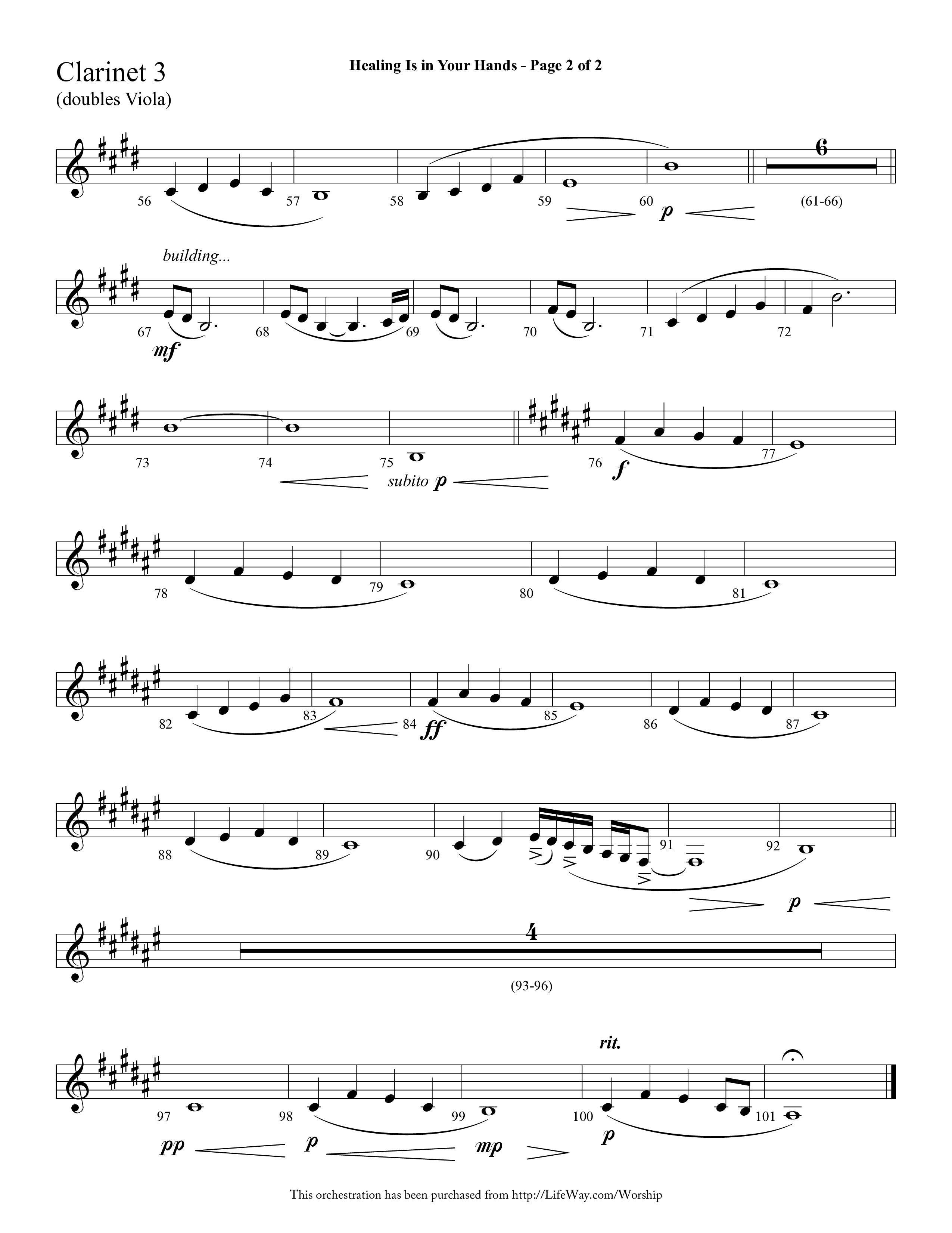 Healing Is In Your Hands (Choral Anthem SATB) Clarinet 3 (Lifeway Choral / Arr. Cliff Duren)