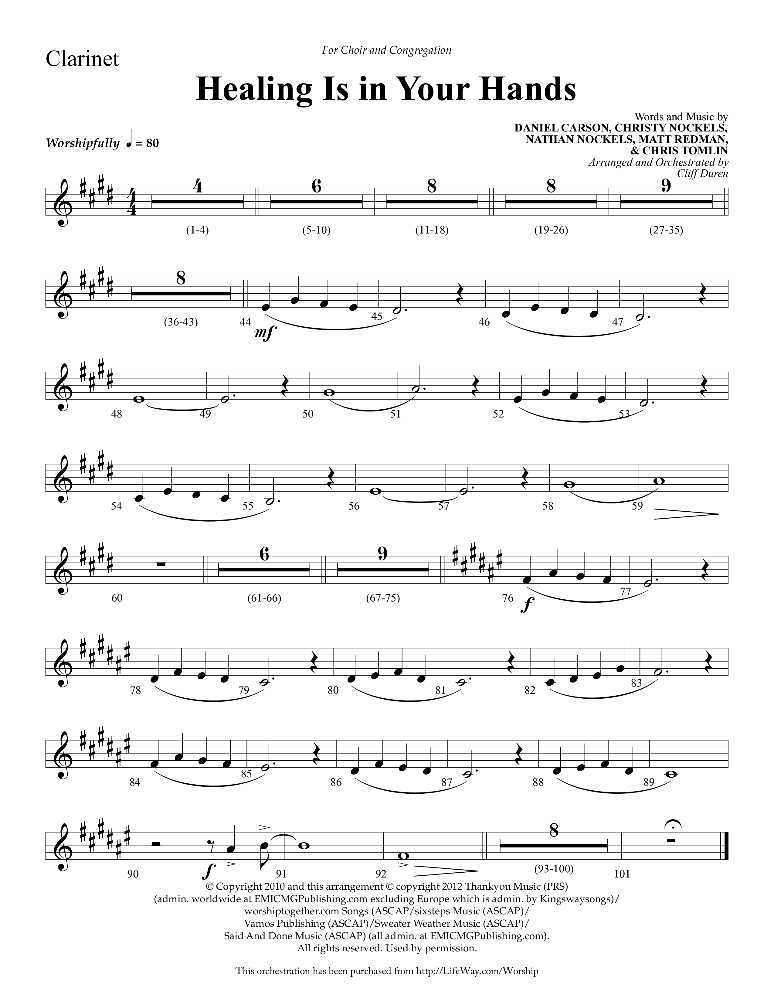 Healing Is In Your Hands (Choral Anthem SATB) Clarinet (Lifeway Choral / Arr. Cliff Duren)