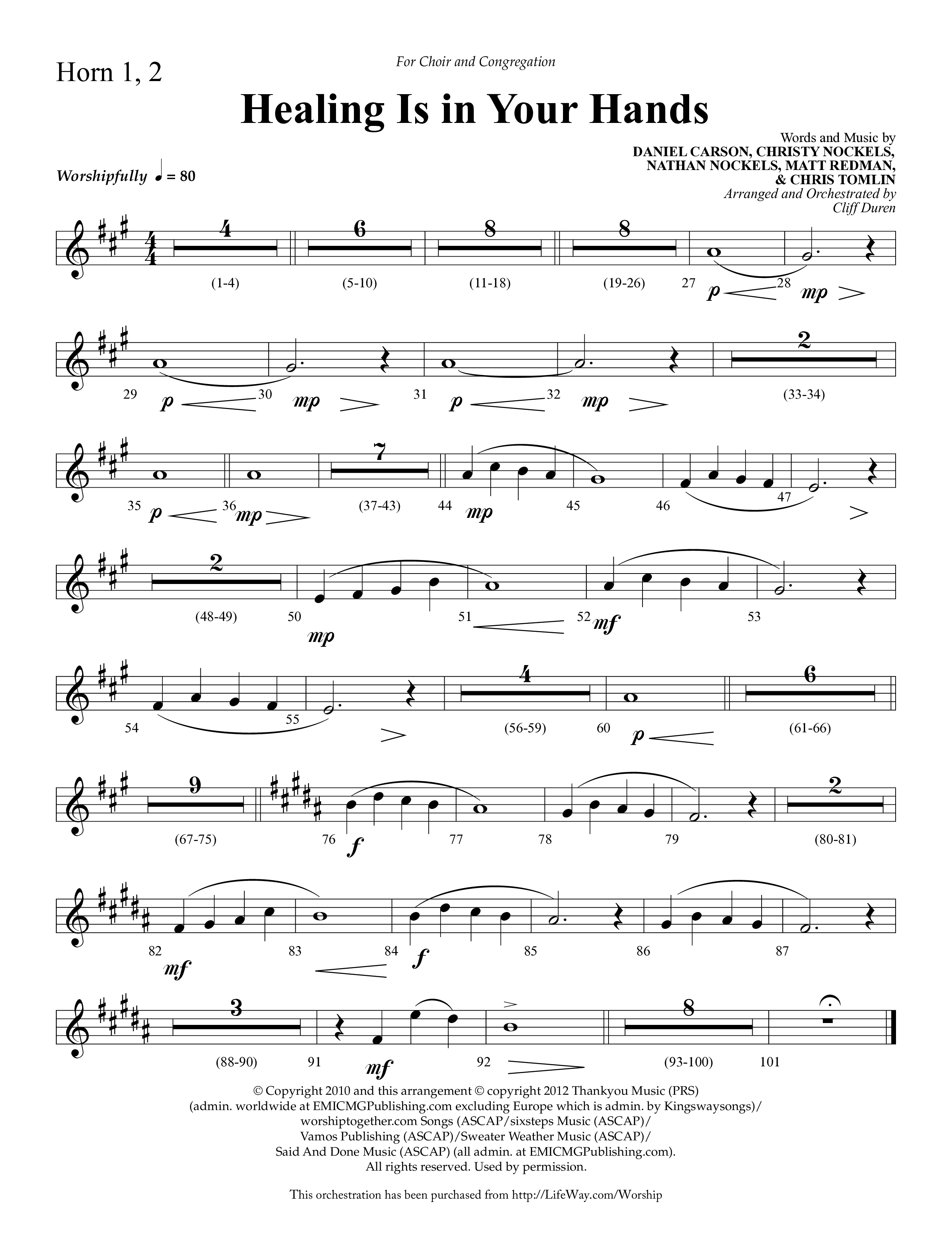 Healing Is In Your Hands (Choral Anthem SATB) French Horn 1/2 (Lifeway Choral / Arr. Cliff Duren)