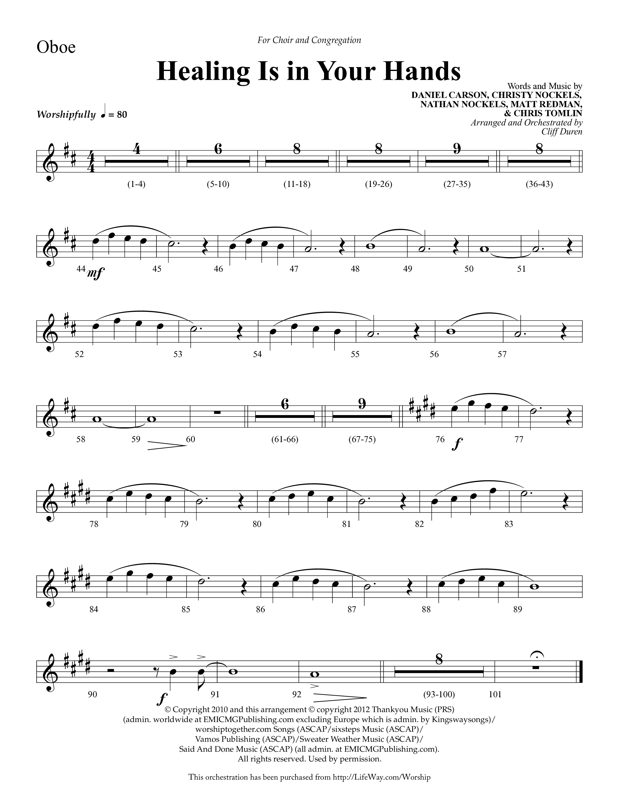 Healing Is In Your Hands (Choral Anthem SATB) Oboe (Lifeway Choral / Arr. Cliff Duren)