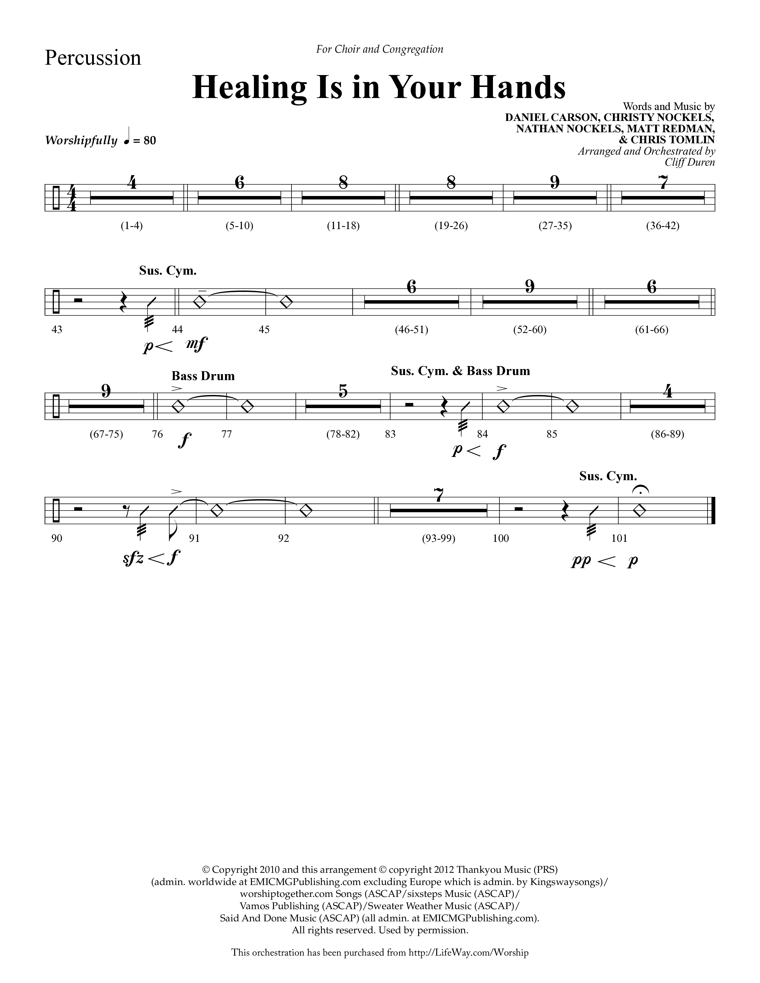Healing Is In Your Hands (Choral Anthem SATB) Percussion (Lifeway Choral / Arr. Cliff Duren)