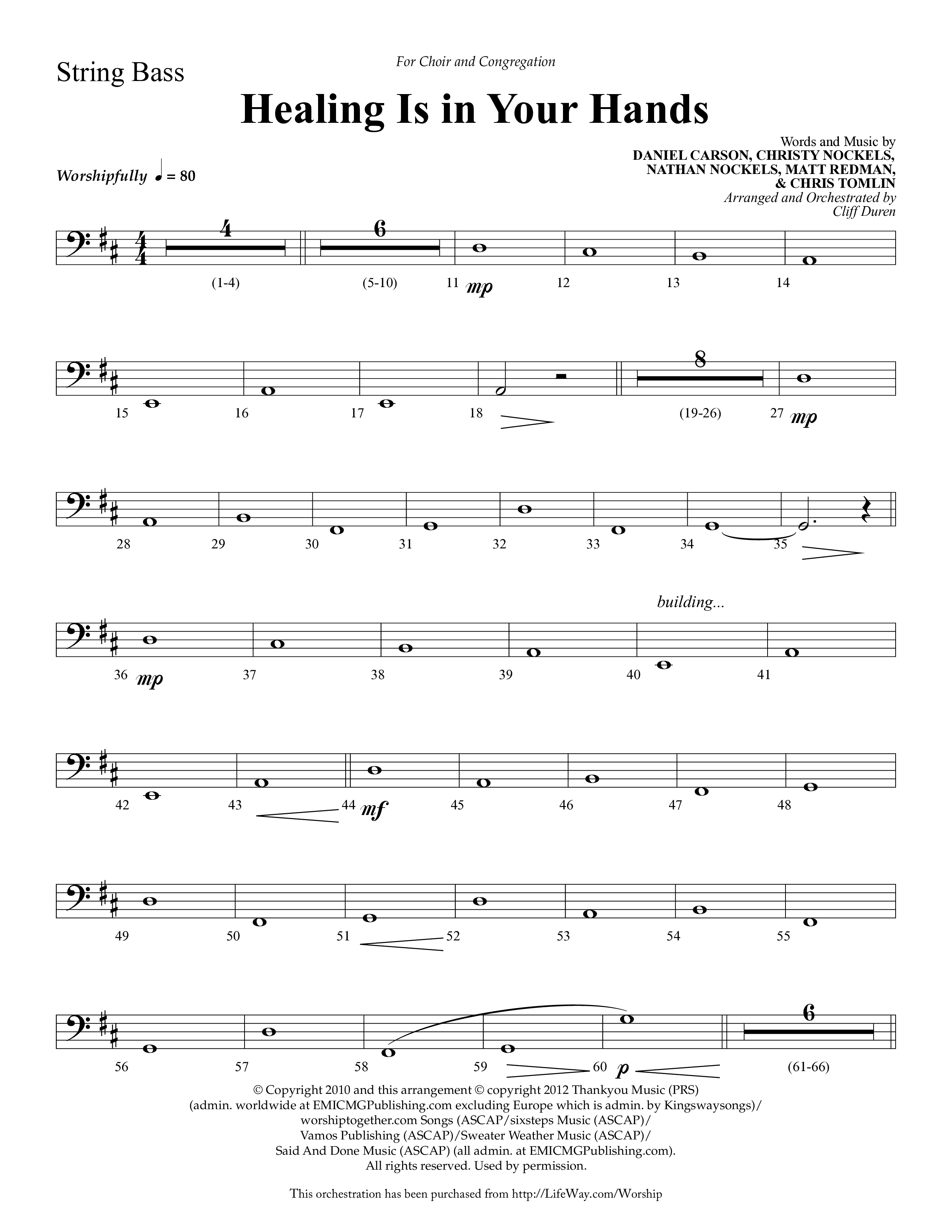 Healing Is In Your Hands (Choral Anthem SATB) String Bass (Lifeway Choral / Arr. Cliff Duren)