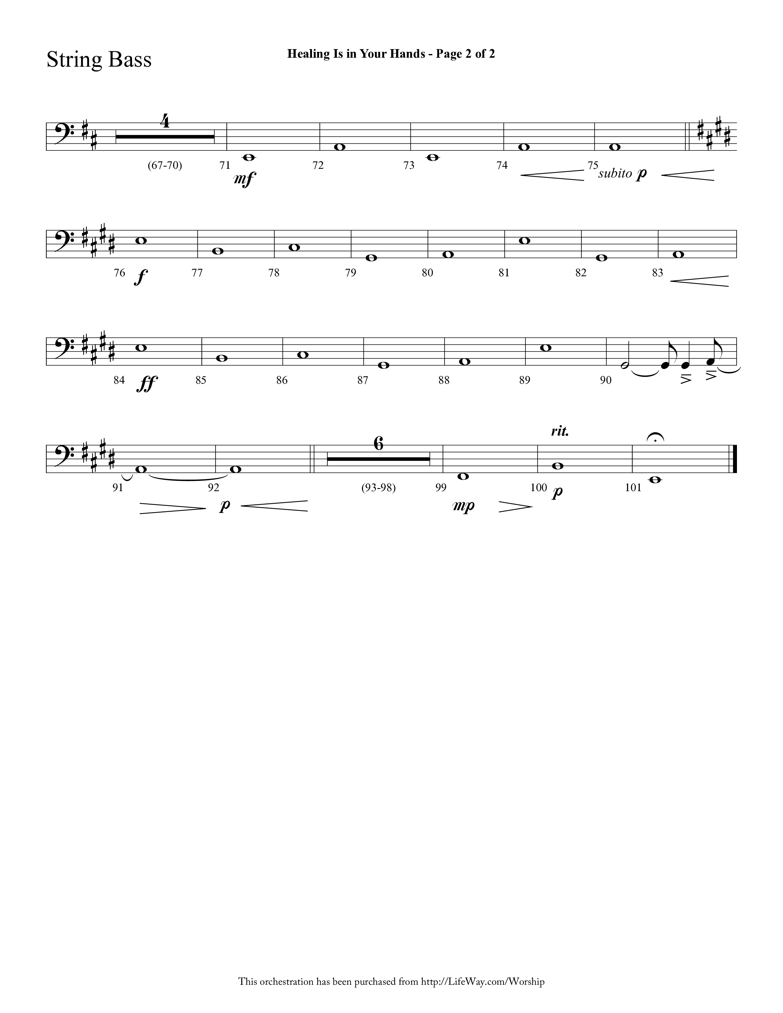 Healing Is In Your Hands (Choral Anthem SATB) String Bass (Lifeway Choral / Arr. Cliff Duren)