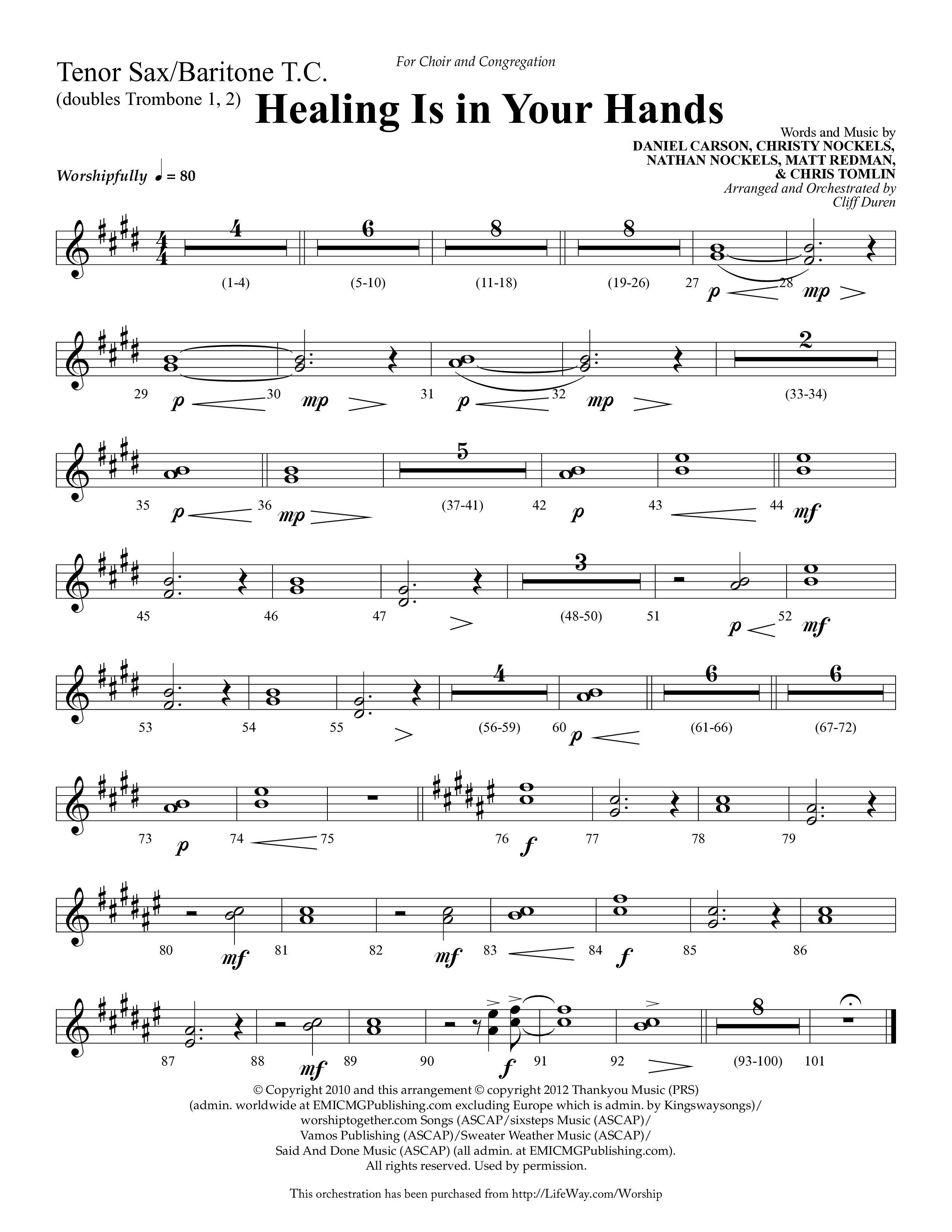 Healing Is In Your Hands (Choral Anthem SATB) Tenor Sax/Baritone T.C. (Lifeway Choral / Arr. Cliff Duren)