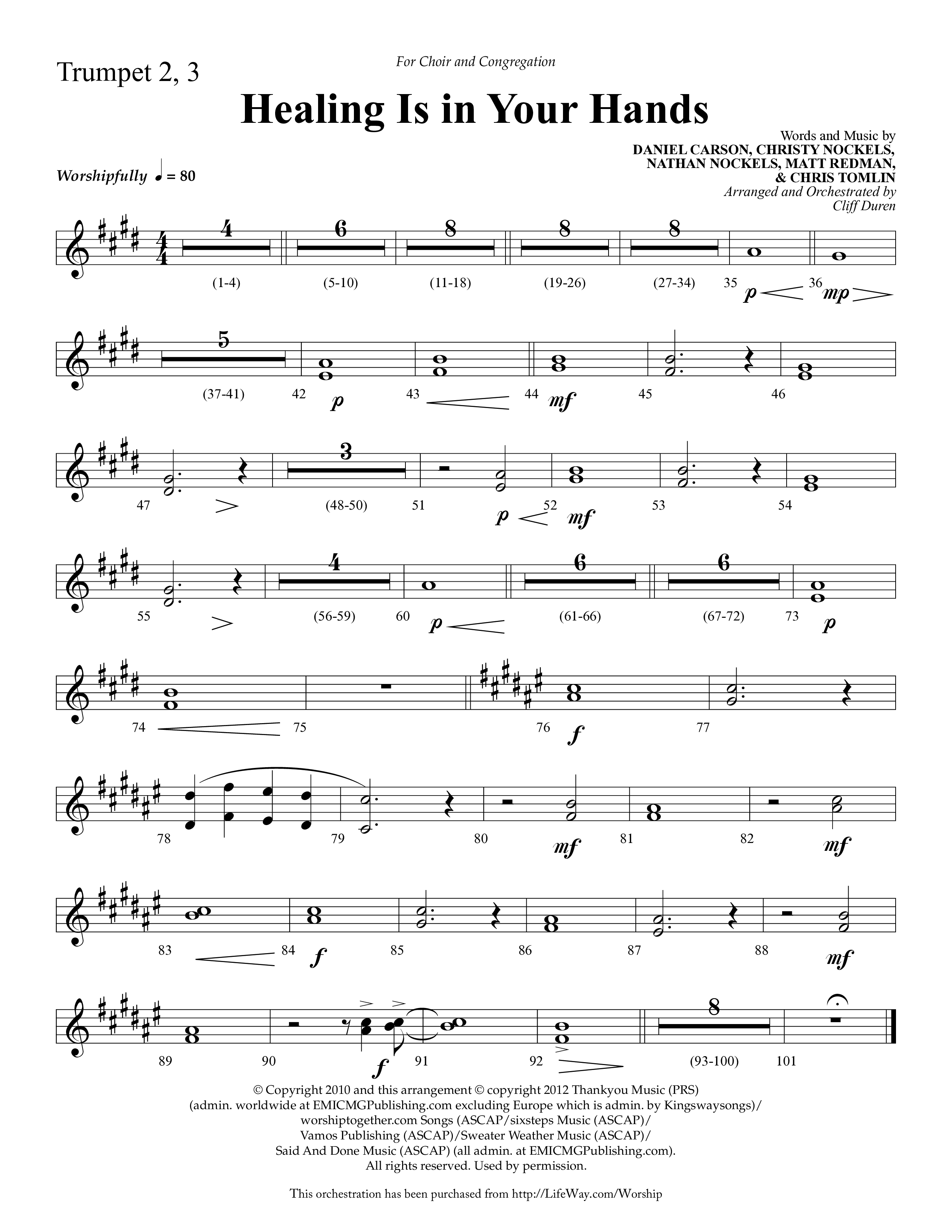 Healing Is In Your Hands (Choral Anthem SATB) Trumpet 2/3 (Lifeway Choral / Arr. Cliff Duren)