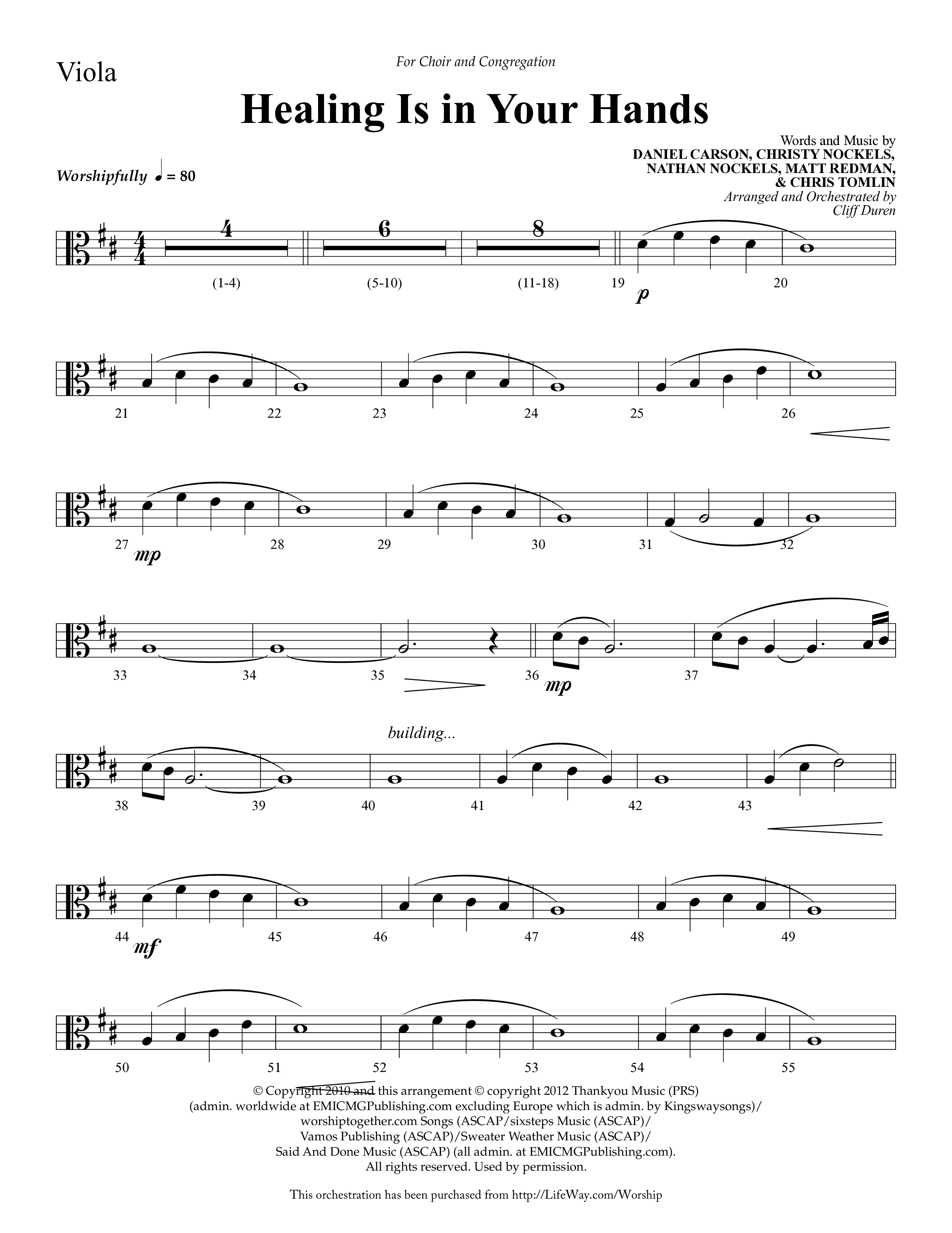 Healing Is In Your Hands (Choral Anthem SATB) Viola (Lifeway Choral / Arr. Cliff Duren)