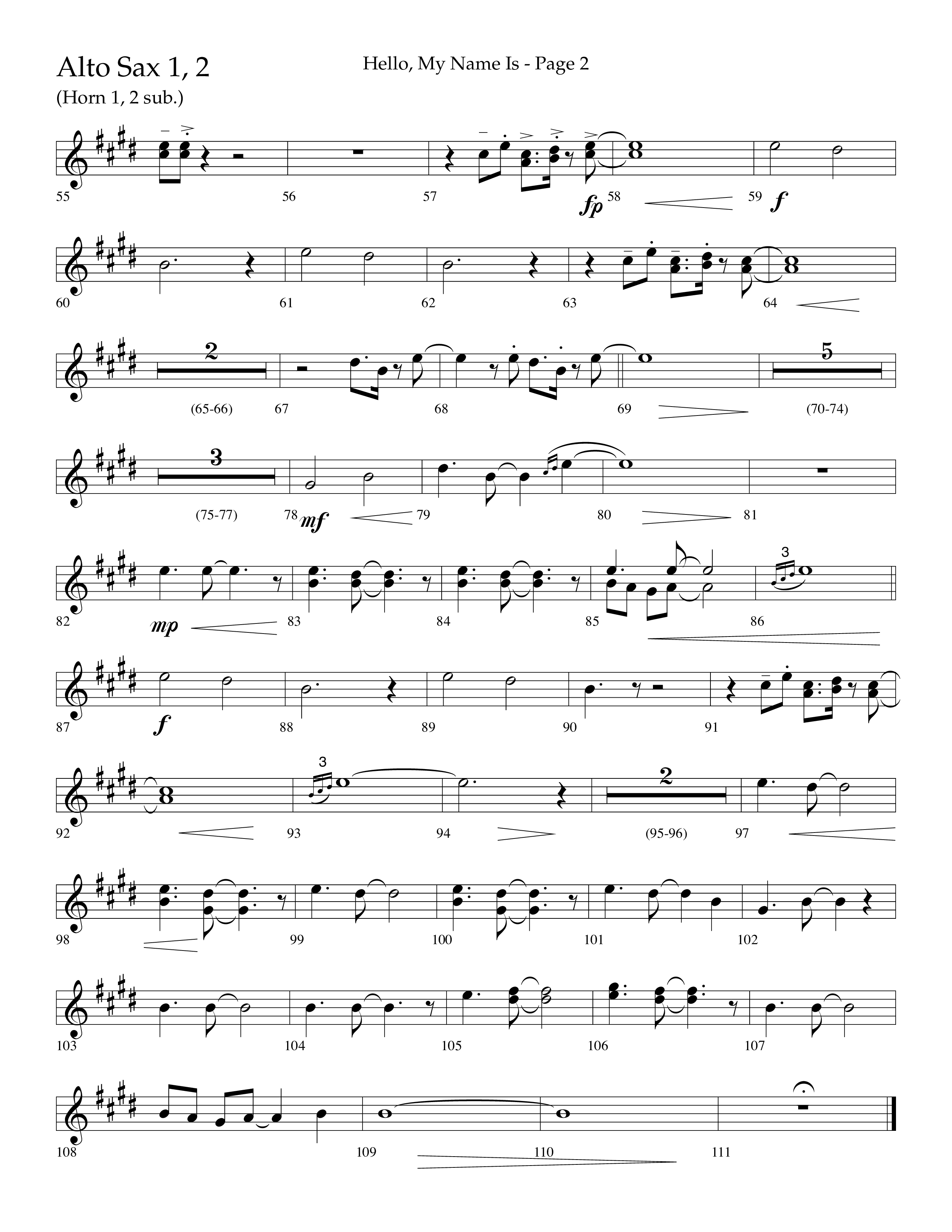 Hello My Name Is (Choral Anthem SATB) Alto Sax 1/2 (Lifeway Choral / Arr. Jim Hammerly)