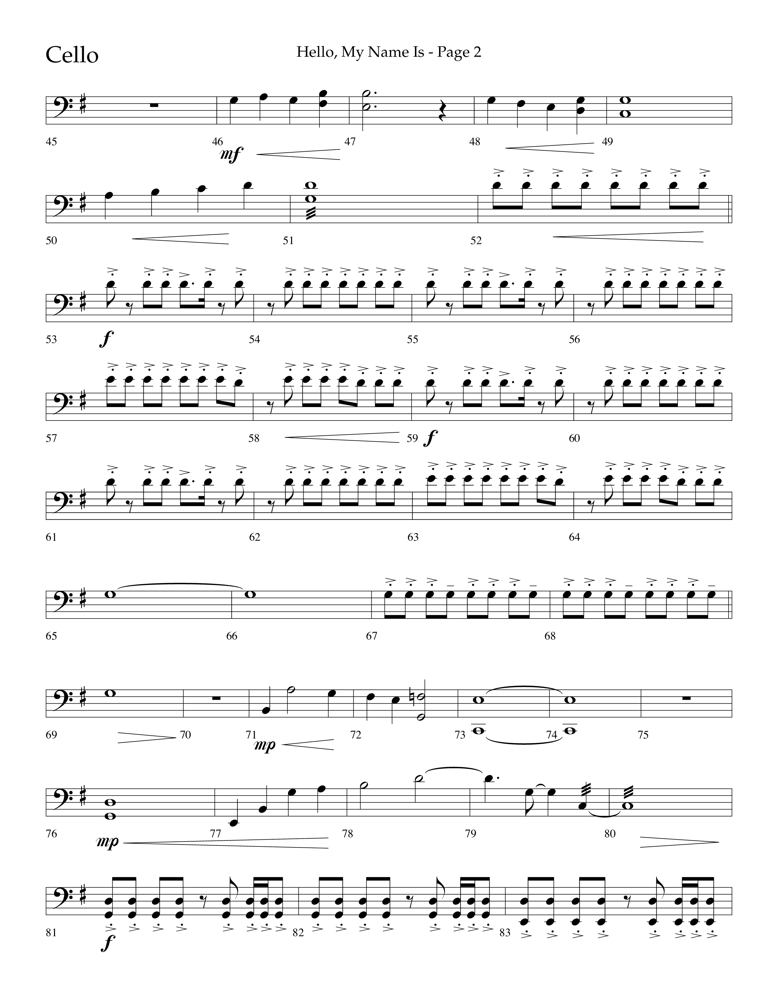 Hello My Name Is (Choral Anthem SATB) Cello (Lifeway Choral / Arr. Jim Hammerly)