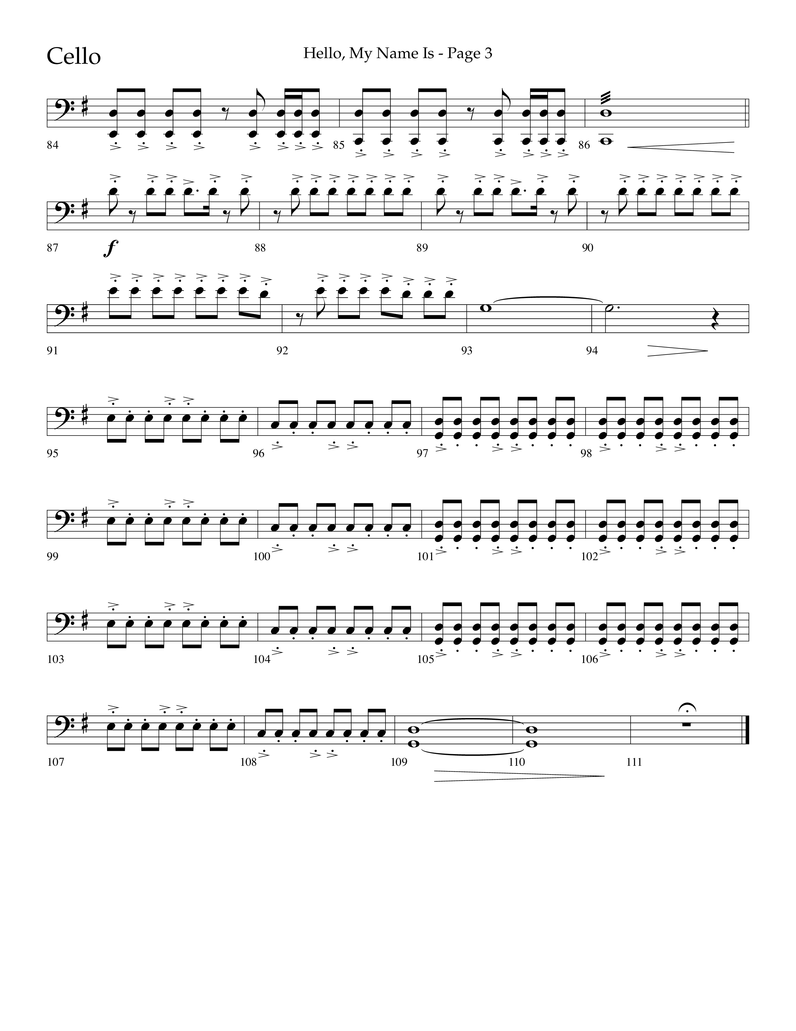 Hello My Name Is (Choral Anthem SATB) Cello (Lifeway Choral / Arr. Jim Hammerly)