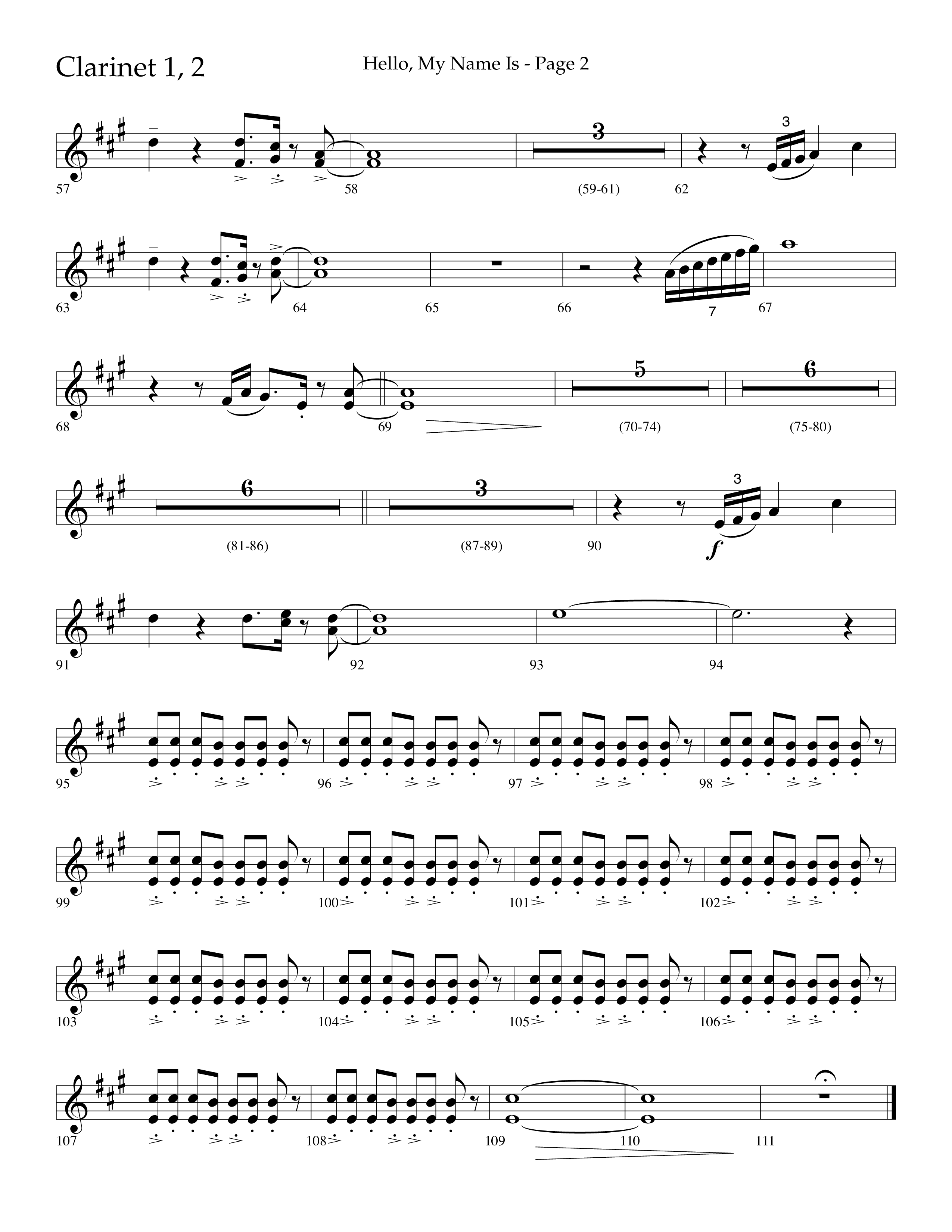 Hello My Name Is (Choral Anthem SATB) Clarinet 1/2 (Lifeway Choral / Arr. Jim Hammerly)