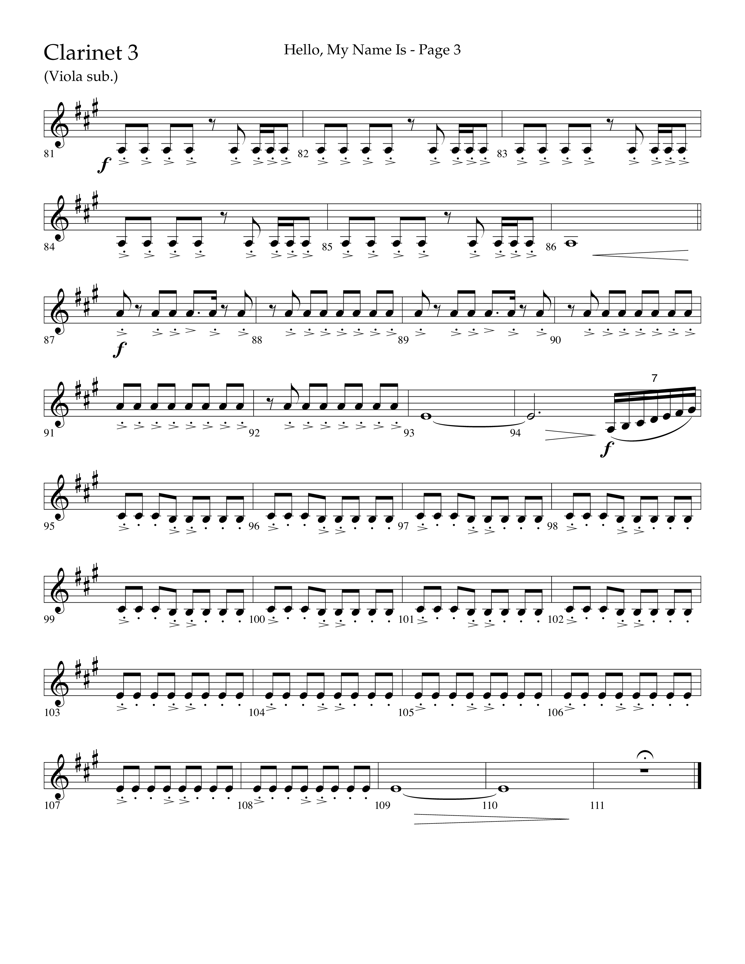 Hello My Name Is (Choral Anthem SATB) Clarinet 3 (Lifeway Choral / Arr. Jim Hammerly)