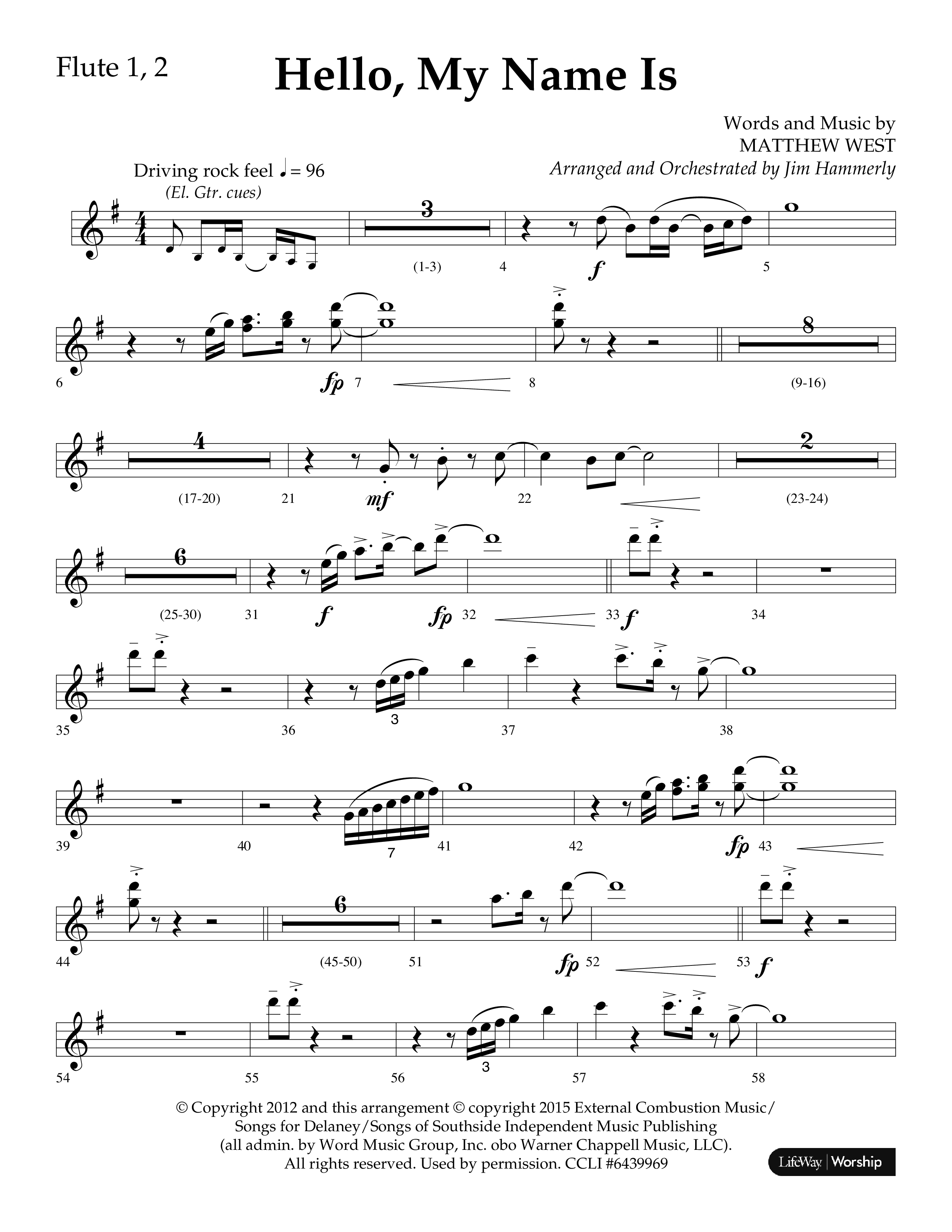 Hello My Name Is (Choral Anthem SATB) Flute 1/2 (Lifeway Choral / Arr. Jim Hammerly)