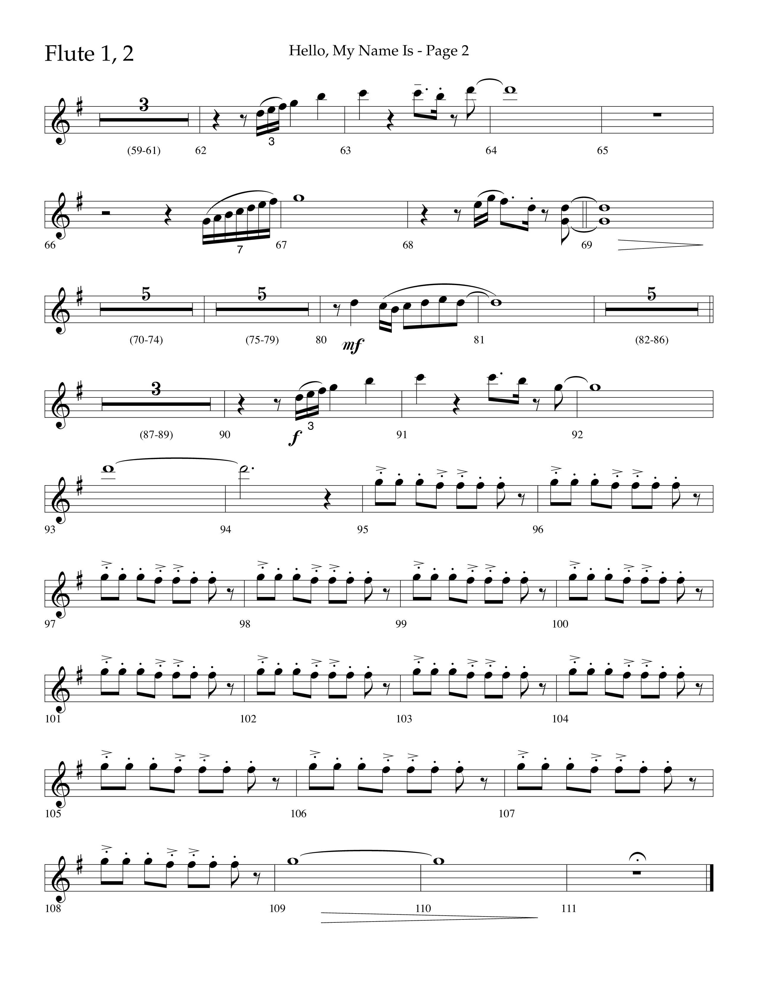 Hello My Name Is (Choral Anthem SATB) Flute 1/2 (Lifeway Choral / Arr. Jim Hammerly)