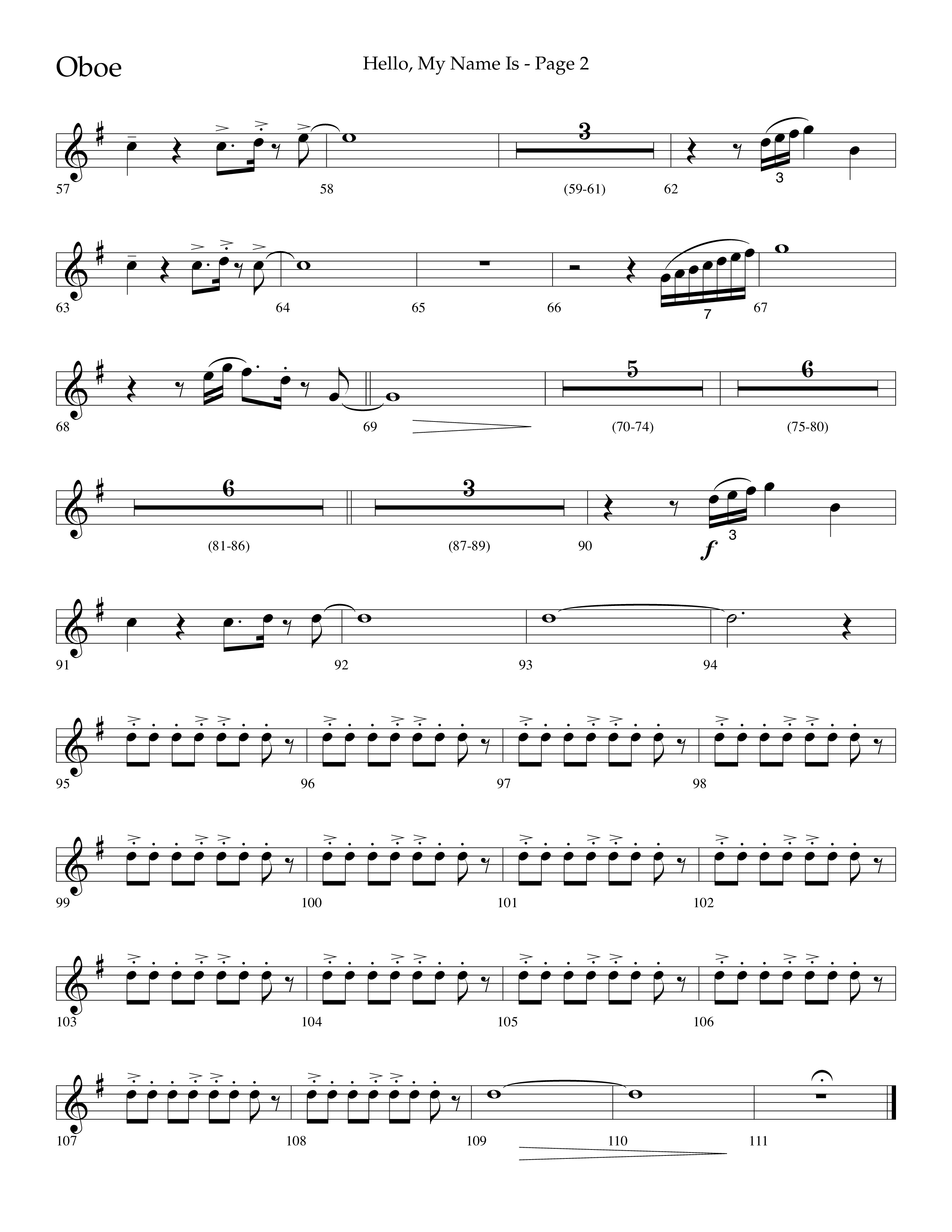 Hello My Name Is (Choral Anthem SATB) Oboe (Lifeway Choral / Arr. Jim Hammerly)