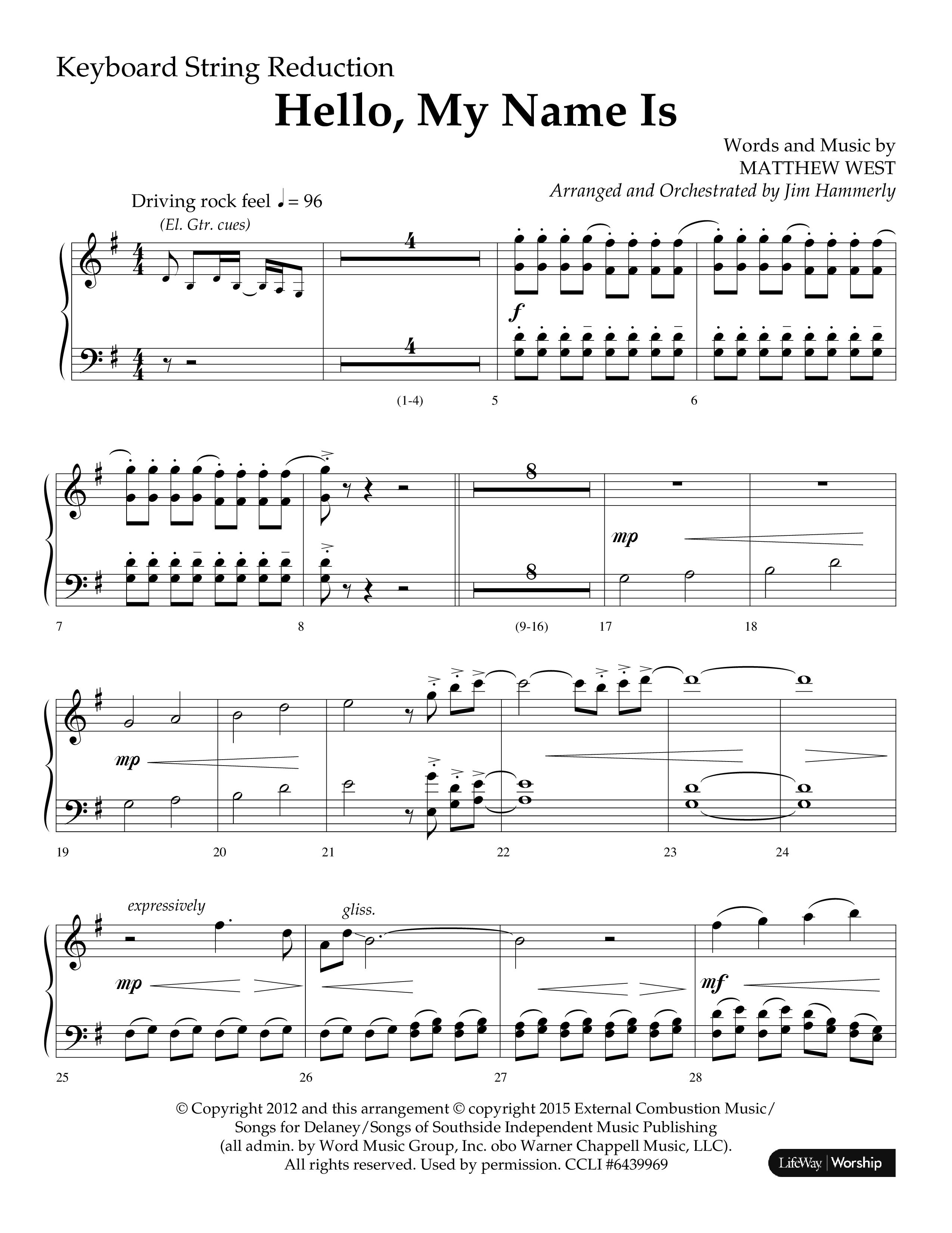 Hello My Name Is (Choral Anthem SATB) String Reduction (Lifeway Choral / Arr. Jim Hammerly)
