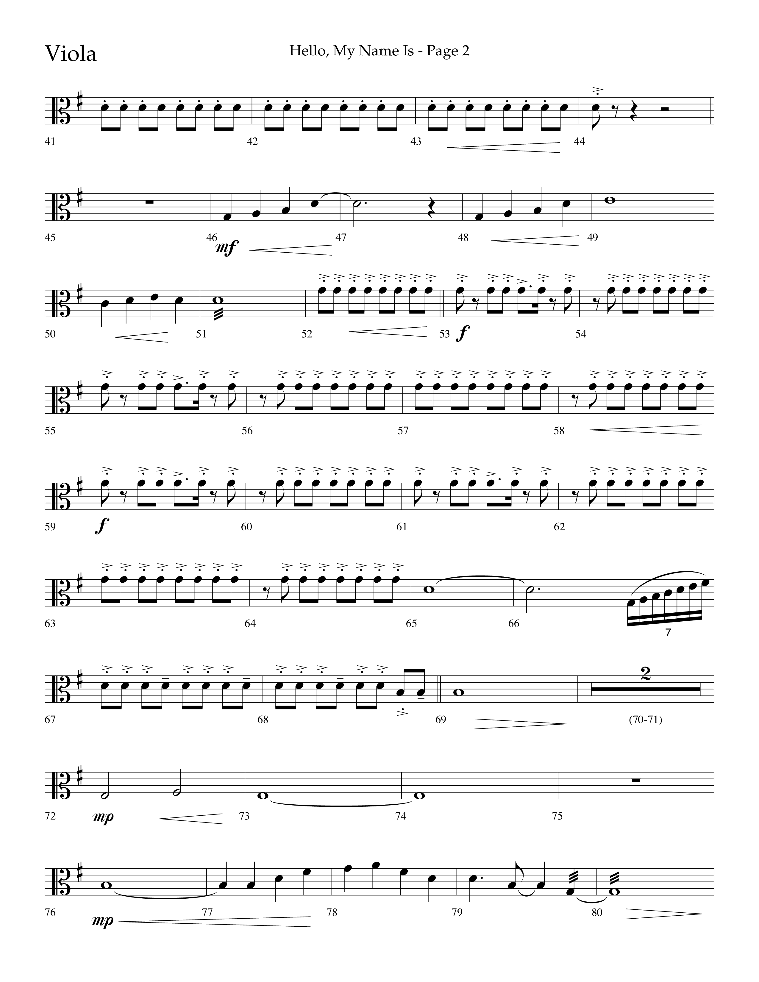 Hello My Name Is (Choral Anthem SATB) Viola (Lifeway Choral / Arr. Jim Hammerly)