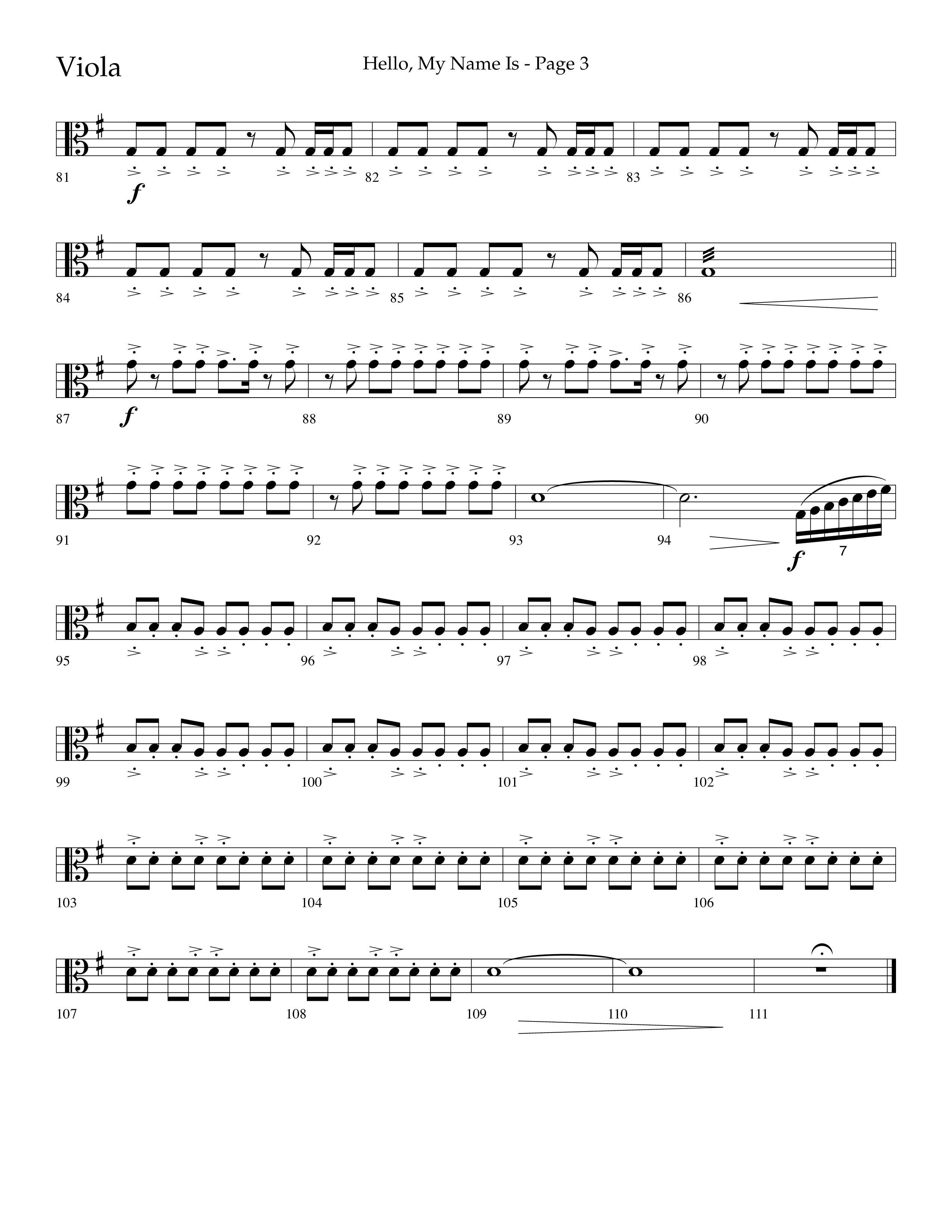 Hello My Name Is (Choral Anthem SATB) Viola (Lifeway Choral / Arr. Jim Hammerly)