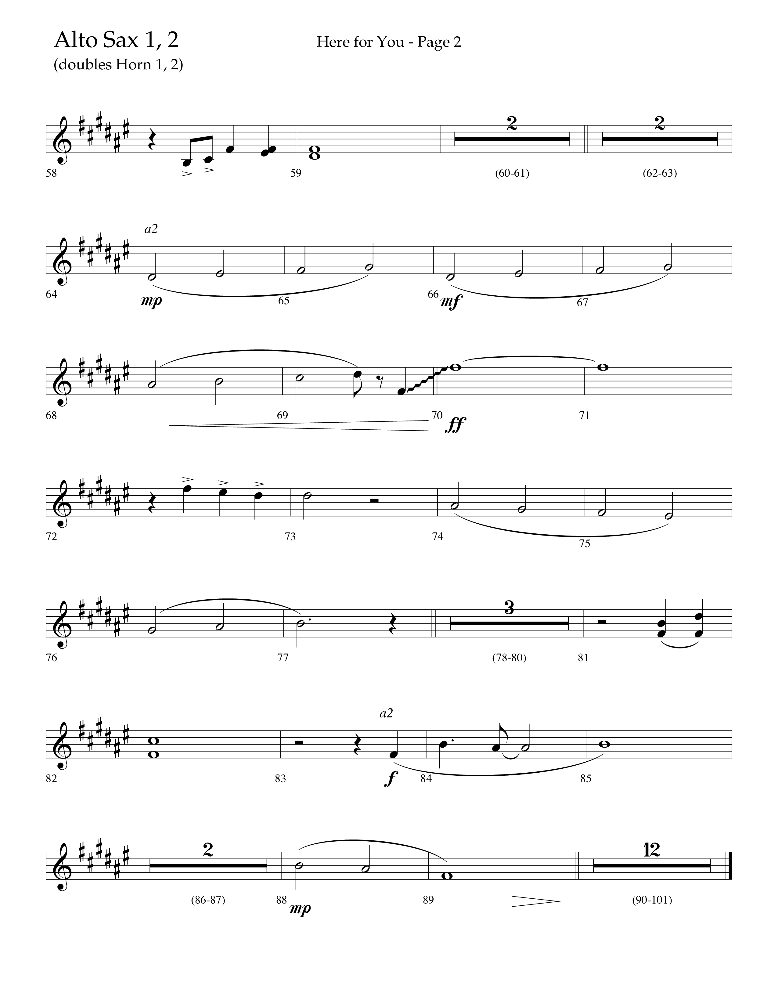 Here For You (Choral Anthem SATB) Alto Sax 1/2 (Lifeway Choral / Arr. Travis Cottrell / Orch. Daniel Semsen)