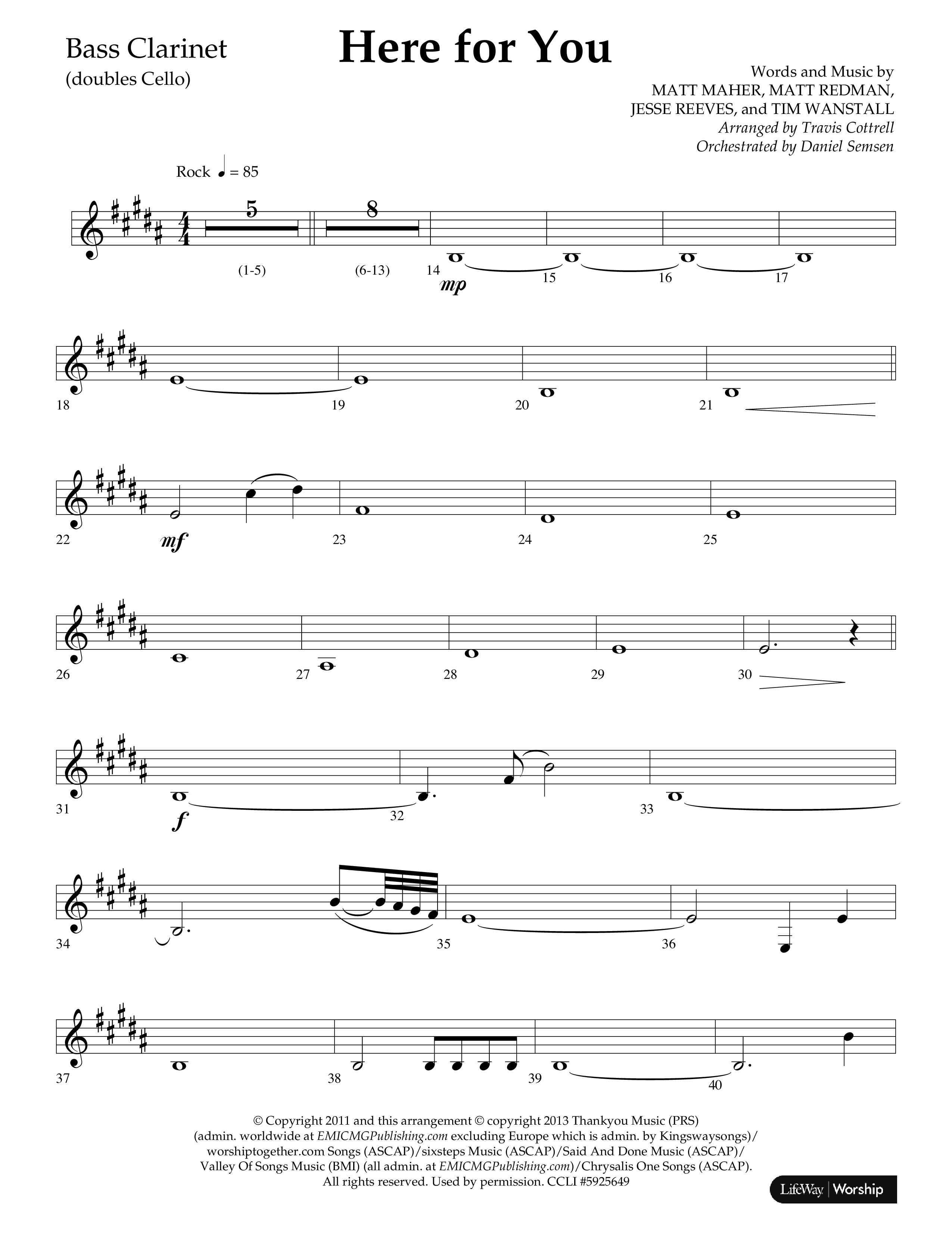 Here For You (Choral Anthem SATB) Bass Clarinet (Lifeway Choral / Arr. Travis Cottrell / Orch. Daniel Semsen)