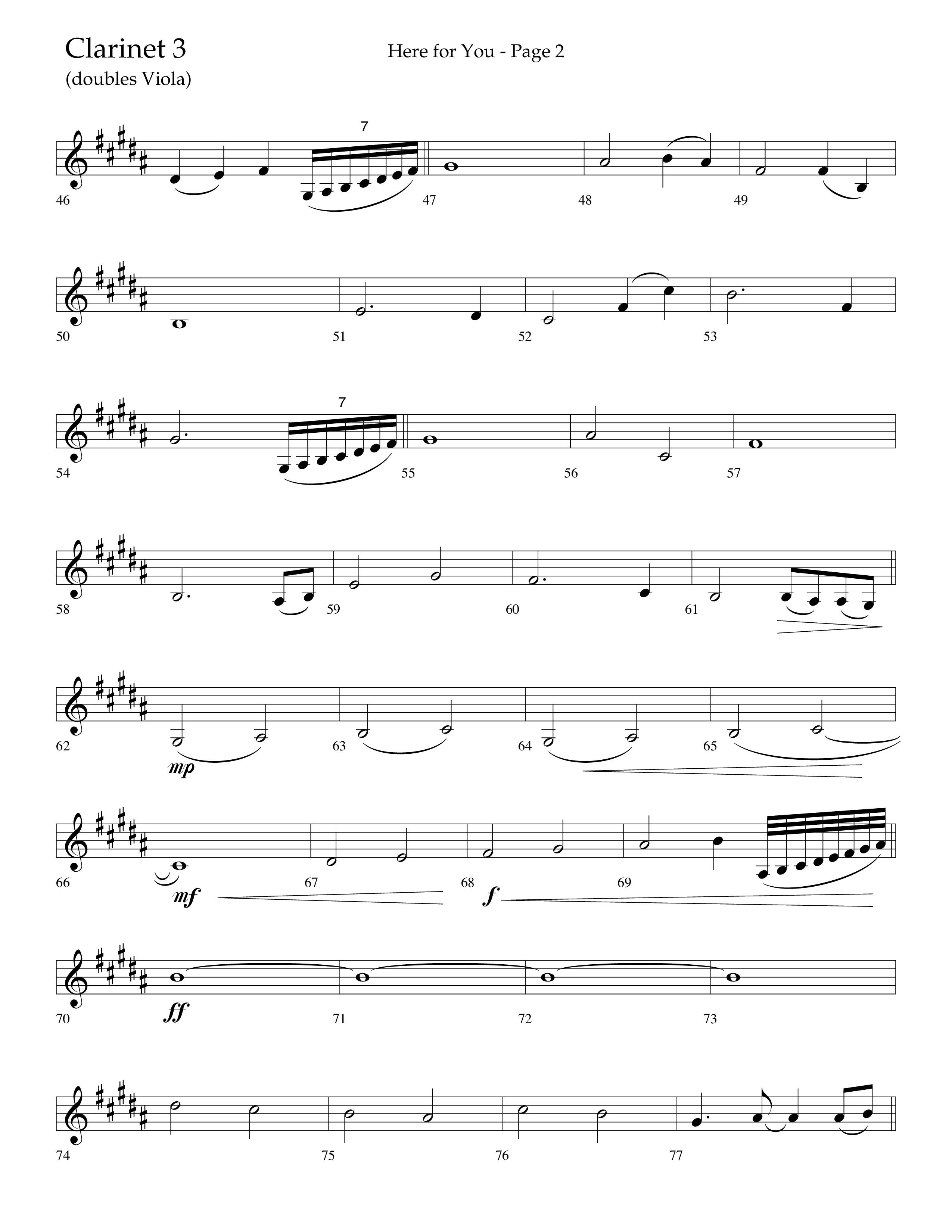 Here For You (Choral Anthem SATB) Clarinet 3 (Lifeway Choral / Arr. Travis Cottrell / Orch. Daniel Semsen)