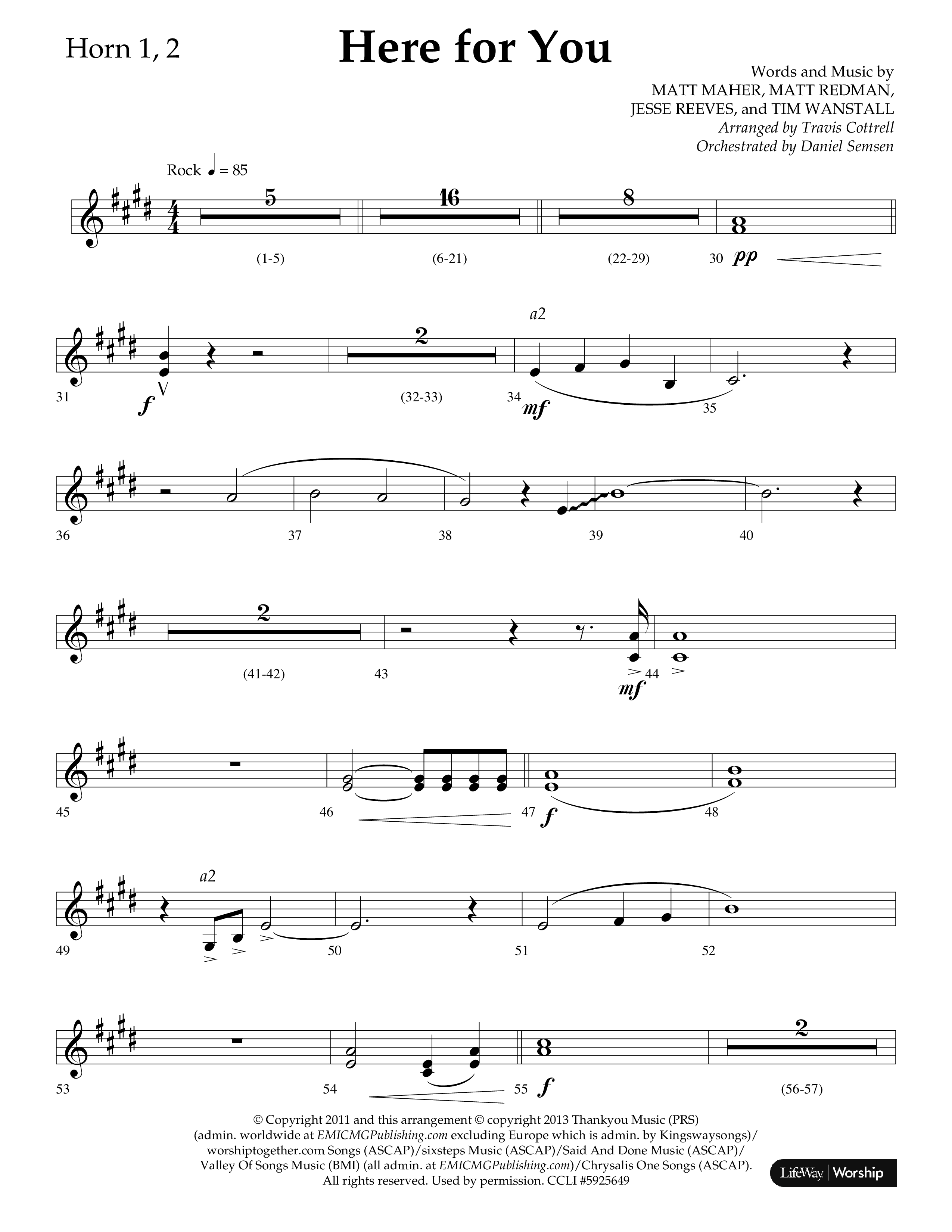 Here For You (Choral Anthem SATB) French Horn 1/2 (Lifeway Choral / Arr. Travis Cottrell / Orch. Daniel Semsen)