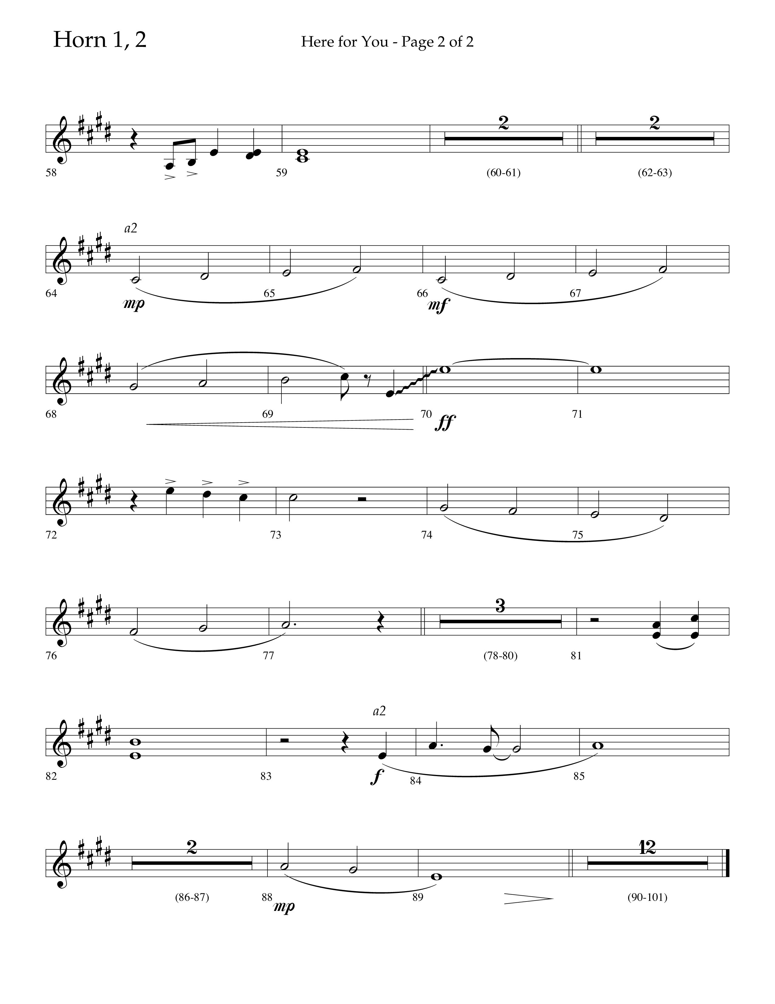 Here For You (Choral Anthem SATB) French Horn 1/2 (Lifeway Choral / Arr. Travis Cottrell / Orch. Daniel Semsen)