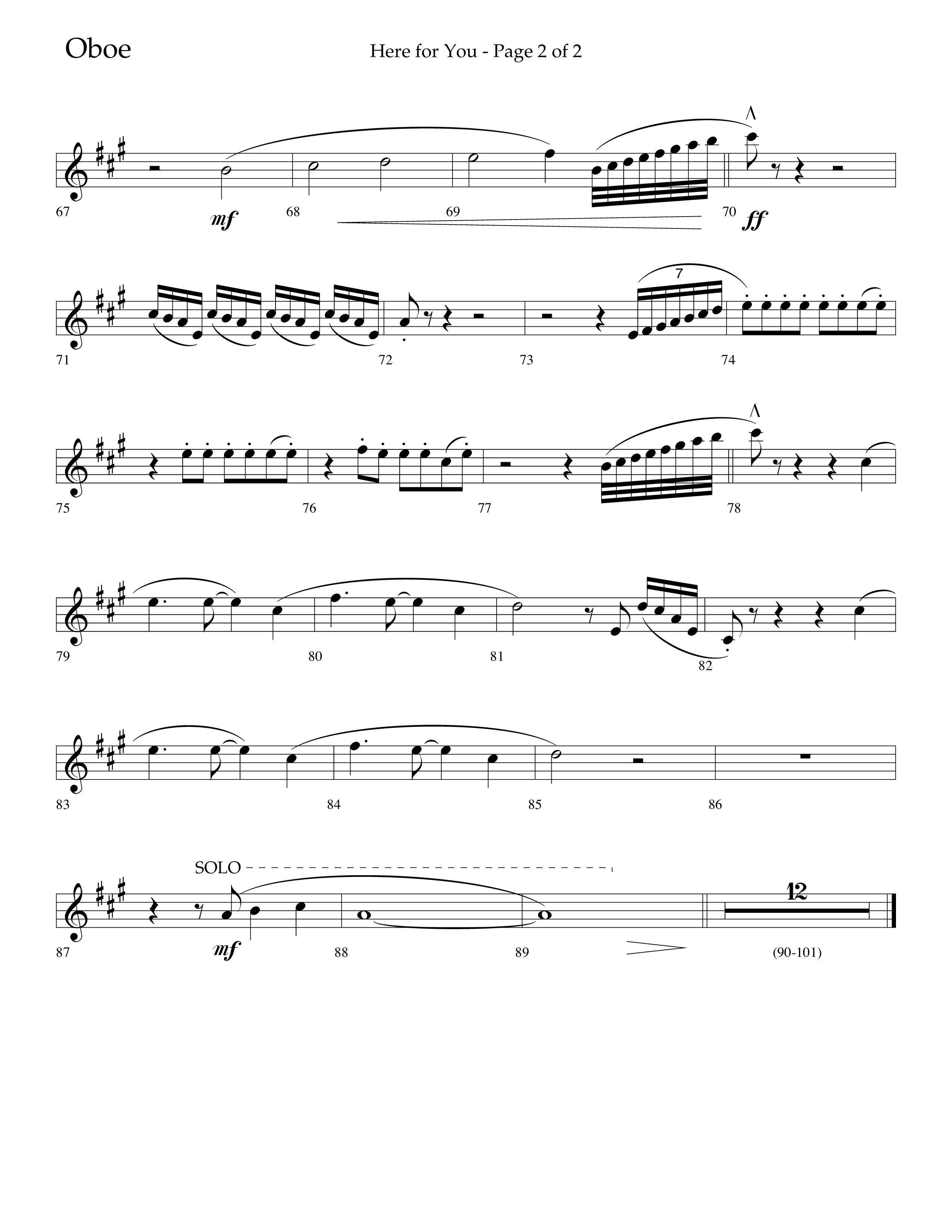 Here For You (Choral Anthem SATB) Oboe (Lifeway Choral / Arr. Travis Cottrell / Orch. Daniel Semsen)