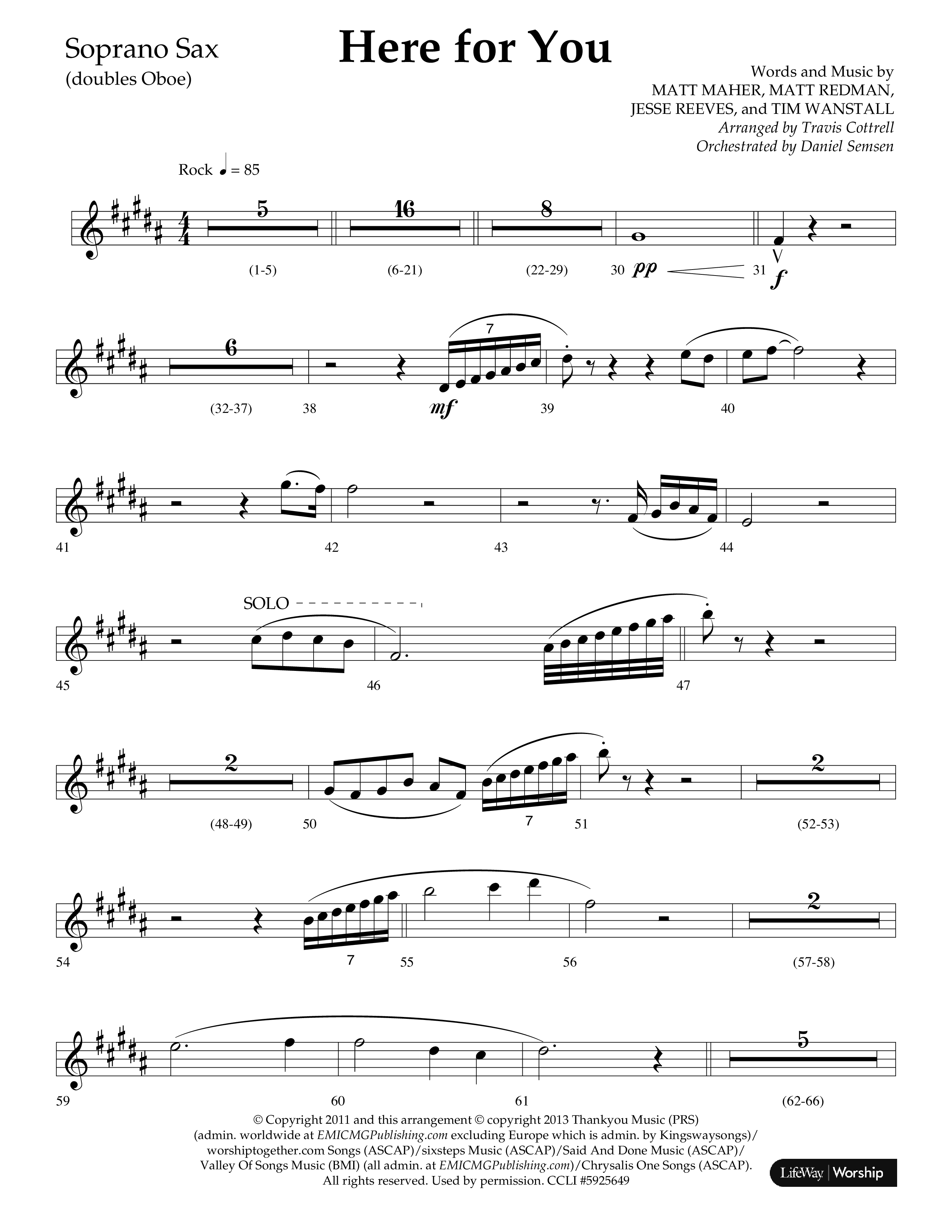 Here For You (Choral Anthem SATB) Soprano Sax (Lifeway Choral / Arr. Travis Cottrell / Orch. Daniel Semsen)