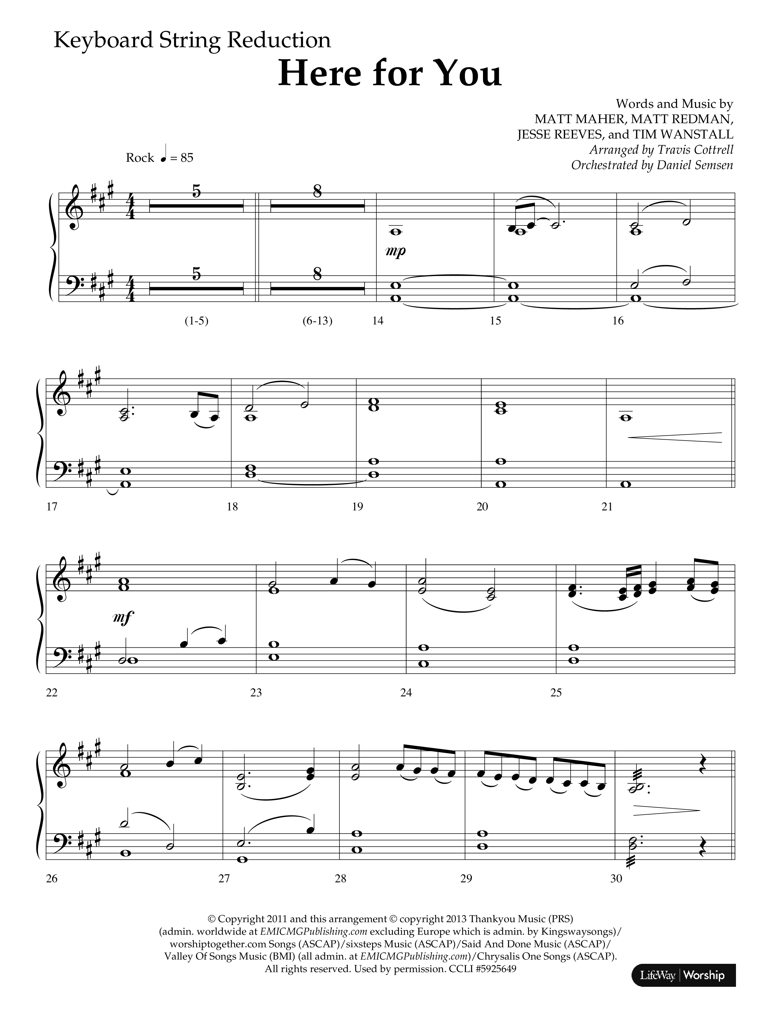 Here For You (Choral Anthem SATB) String Reduction (Lifeway Choral / Arr. Travis Cottrell / Orch. Daniel Semsen)