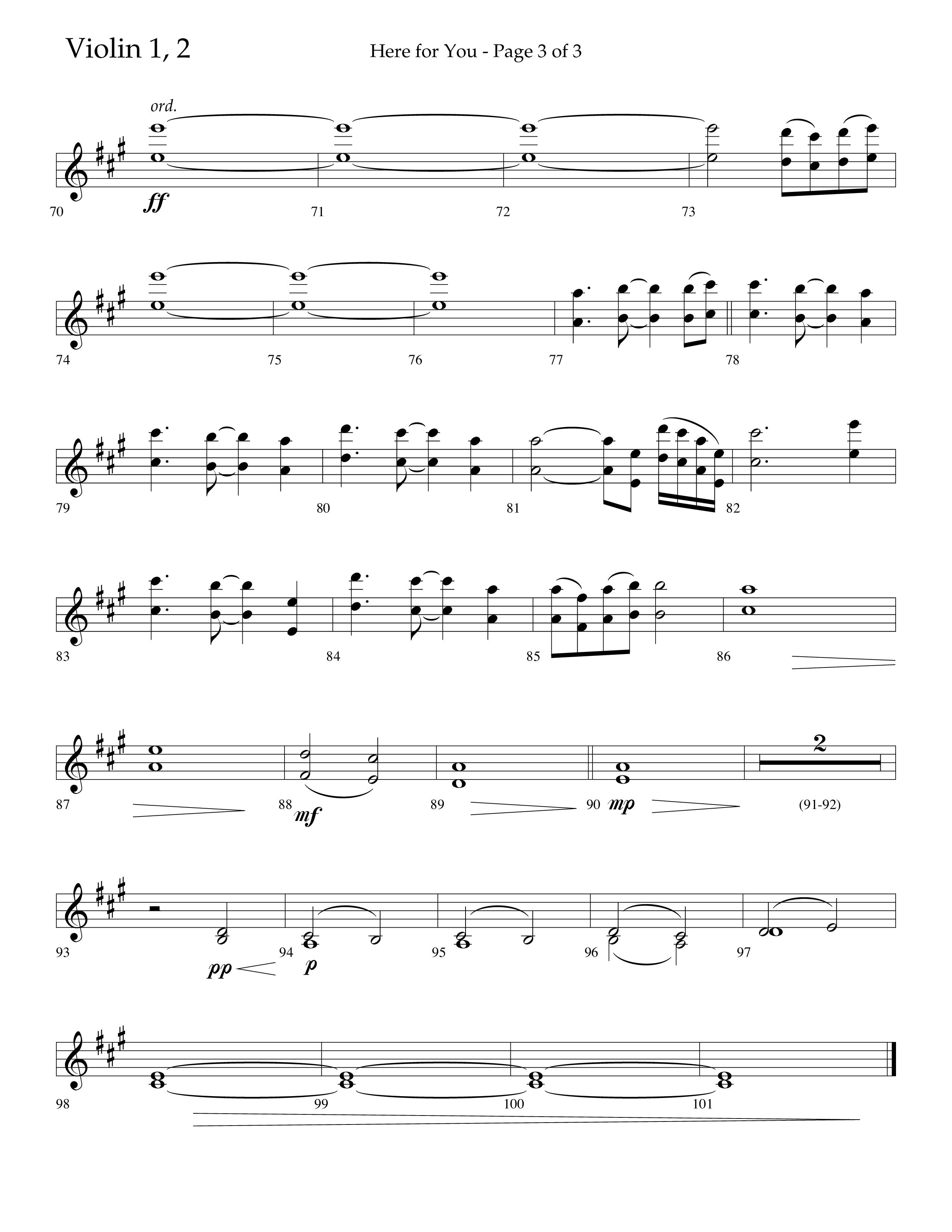 Here For You (Choral Anthem SATB) Violin 1/2 (Lifeway Choral / Arr. Travis Cottrell / Orch. Daniel Semsen)