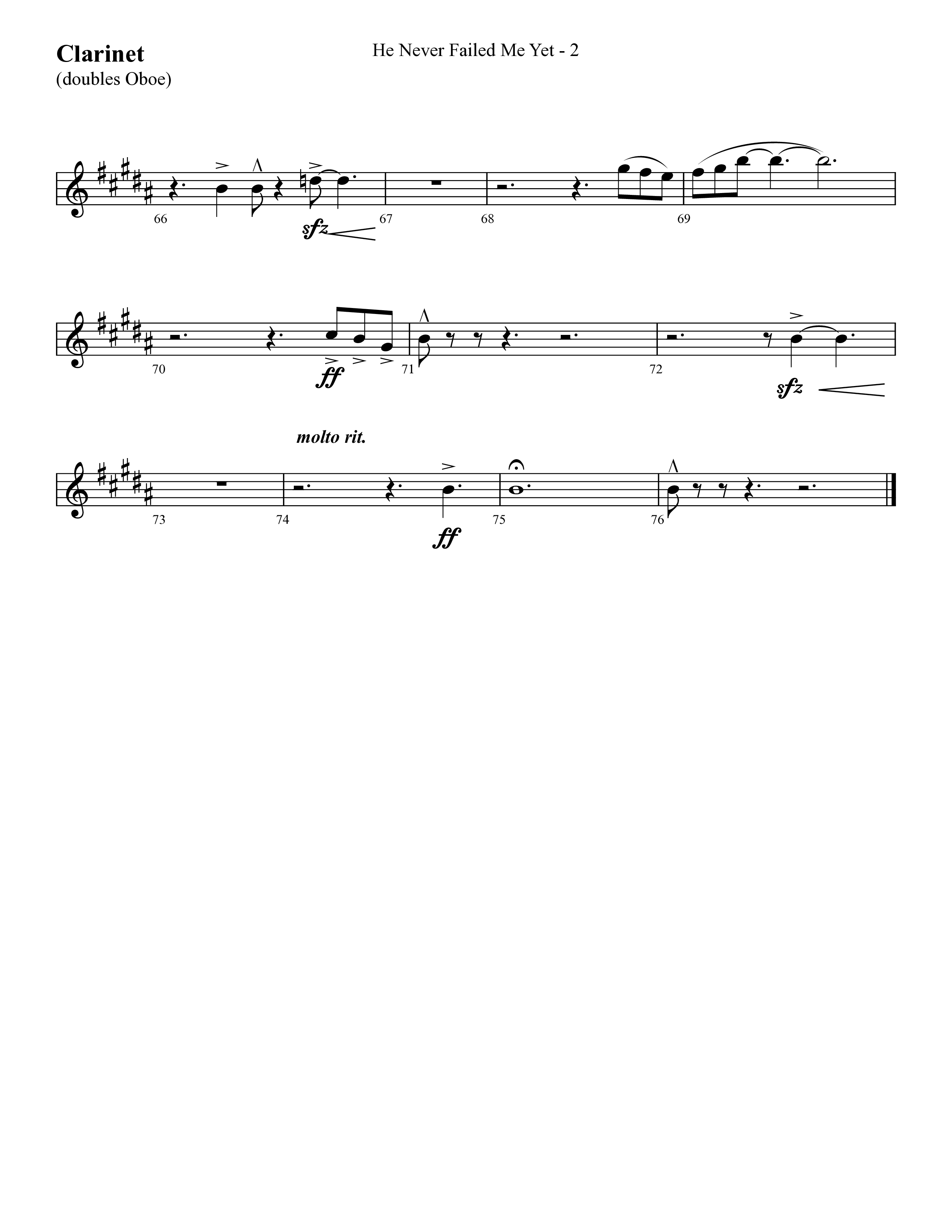 He Never Failed Me Yet (Choral Anthem SATB) Clarinet (Lifeway Choral / Arr. Cliff Duren)