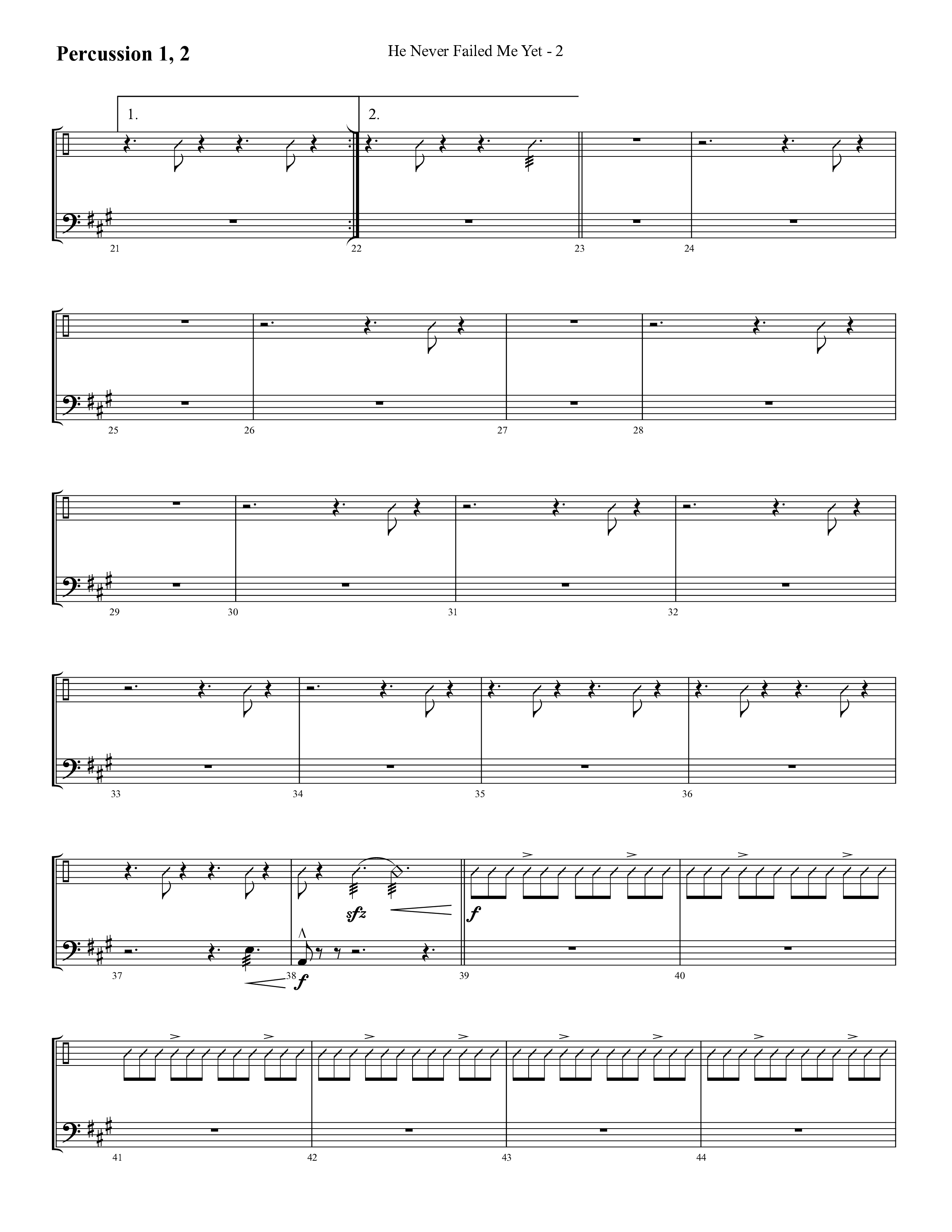 He Never Failed Me Yet (Choral Anthem SATB) Percussion 1/2 (Lifeway Choral / Arr. Cliff Duren)