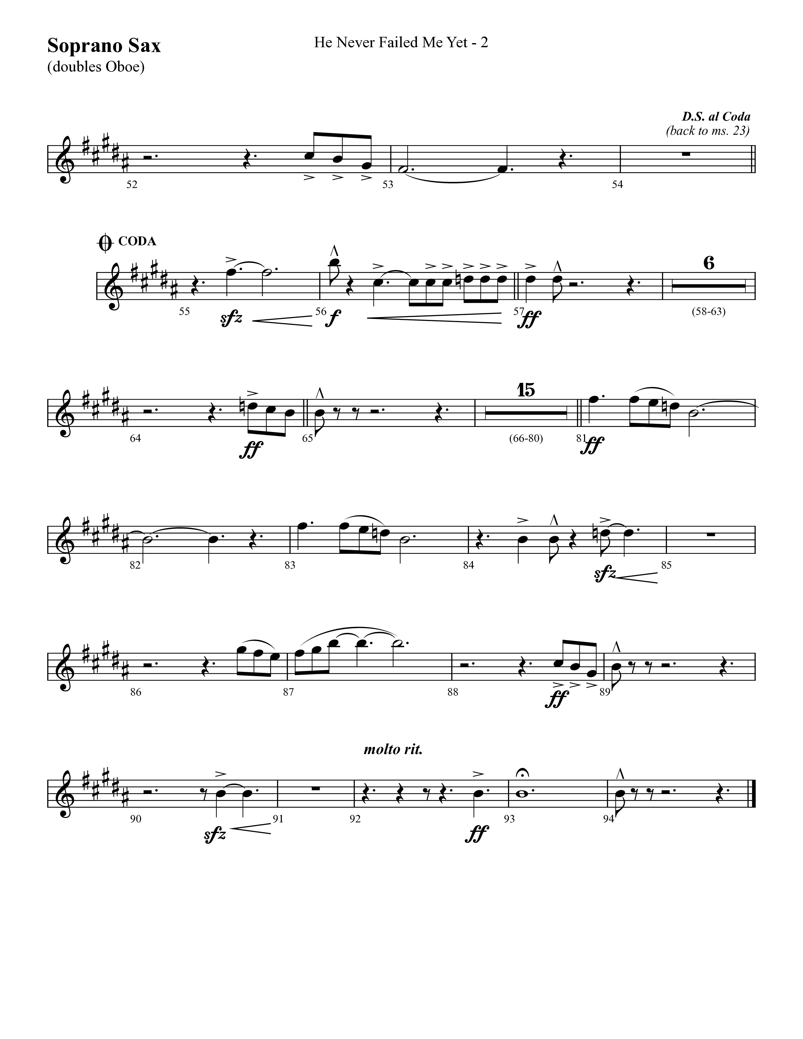 He Never Failed Me Yet (Choral Anthem SATB) Soprano Sax (Lifeway Choral / Arr. Cliff Duren)
