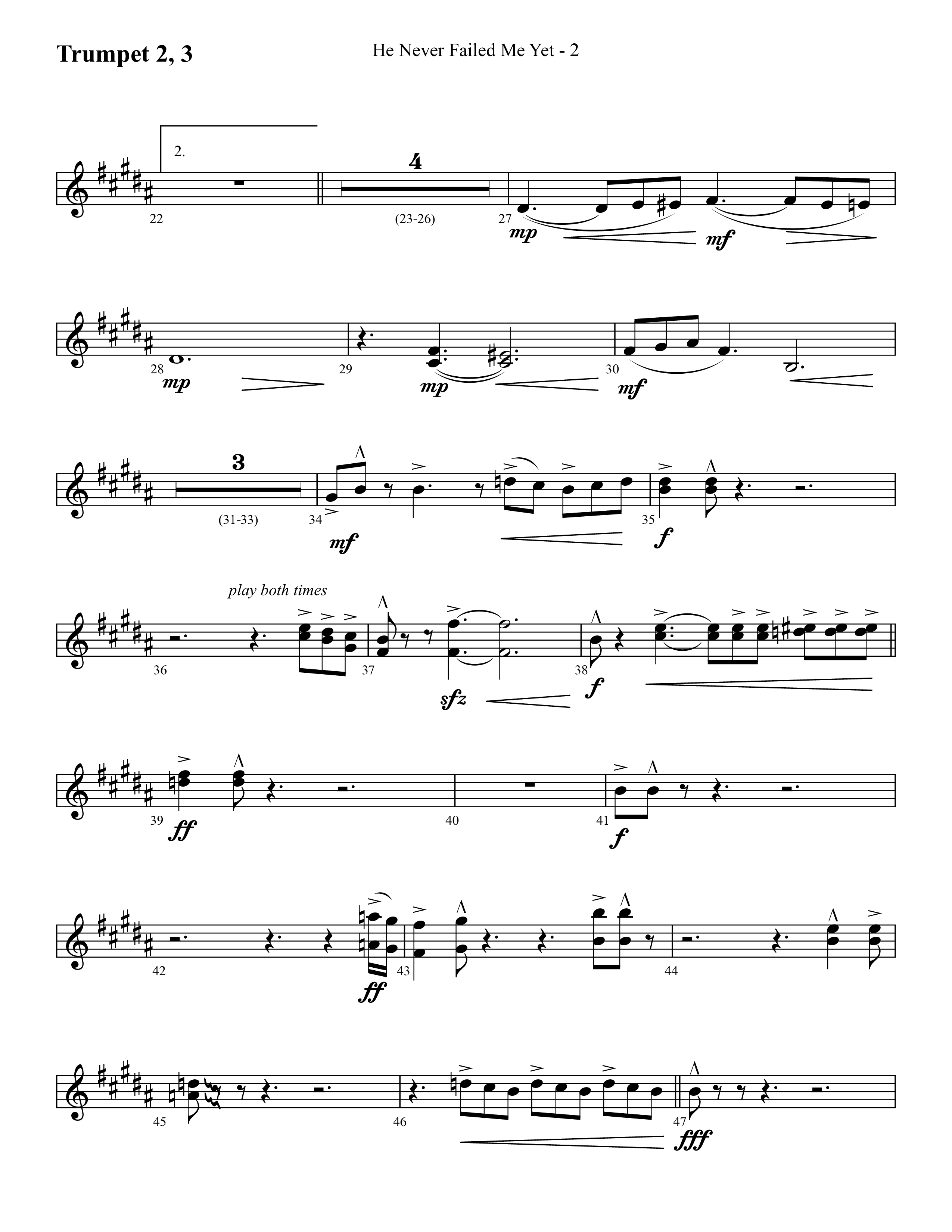 He Never Failed Me Yet (Choral Anthem SATB) Trumpet 2/3 (Lifeway Choral / Arr. Cliff Duren)