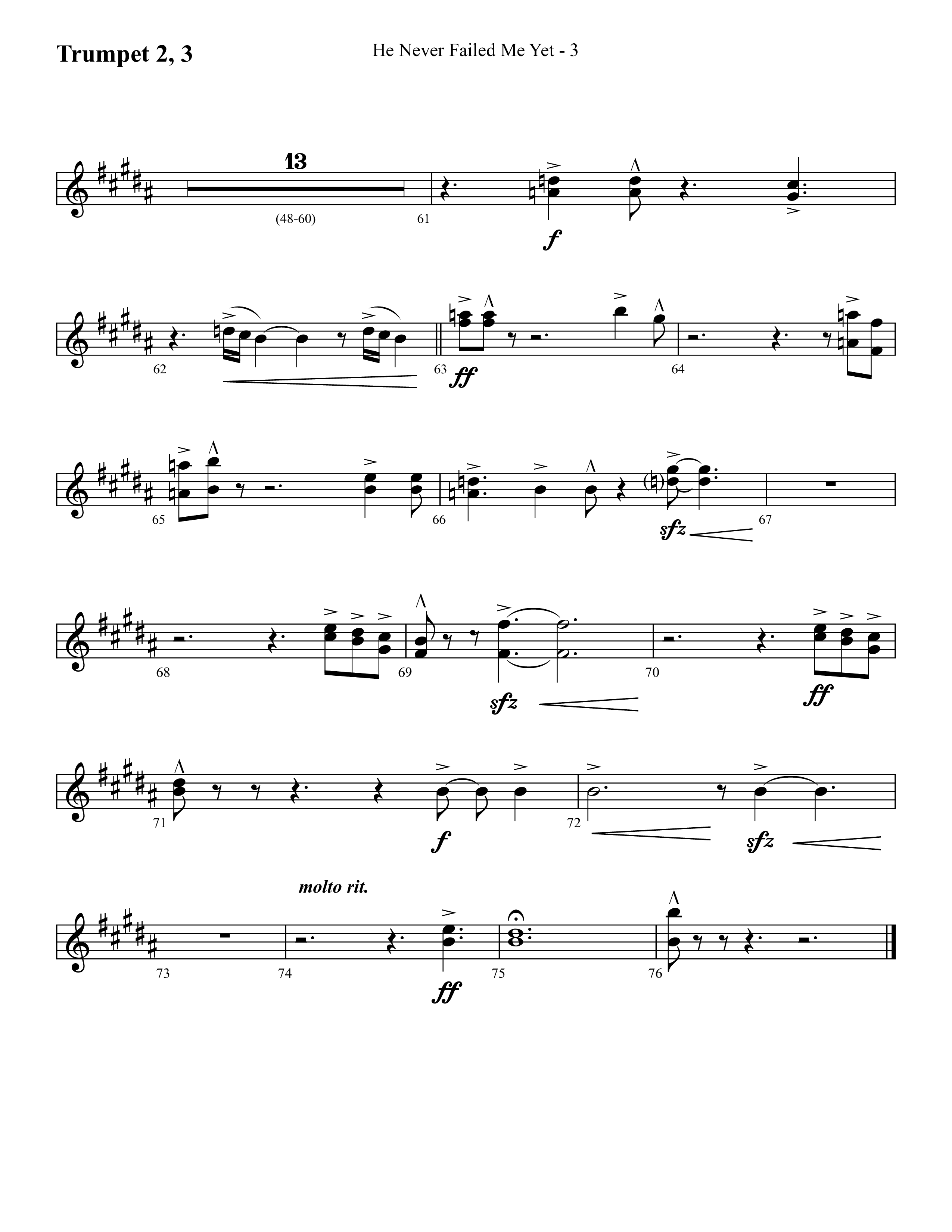 He Never Failed Me Yet (Choral Anthem SATB) Trumpet 2/3 (Lifeway Choral / Arr. Cliff Duren)