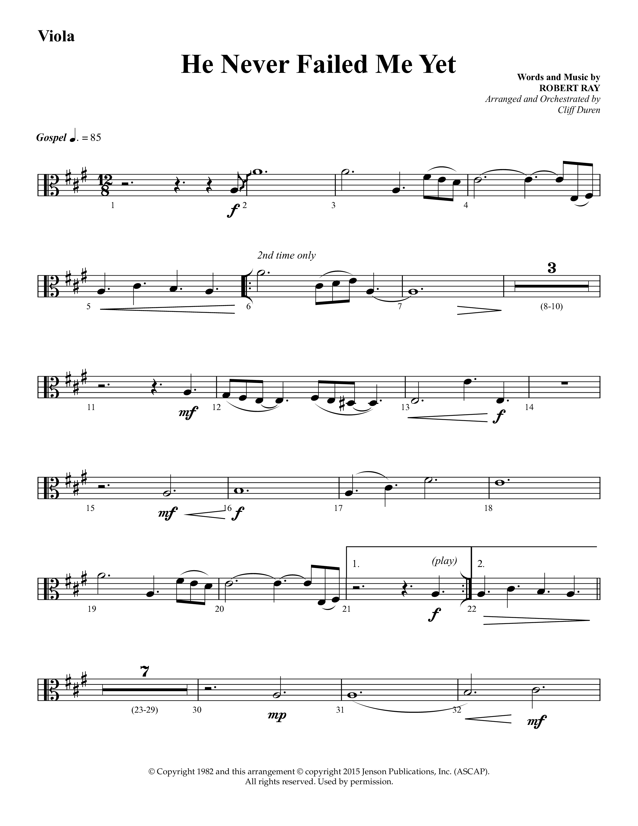 He Never Failed Me Yet (Choral Anthem SATB) Viola (Lifeway Choral / Arr. Cliff Duren)
