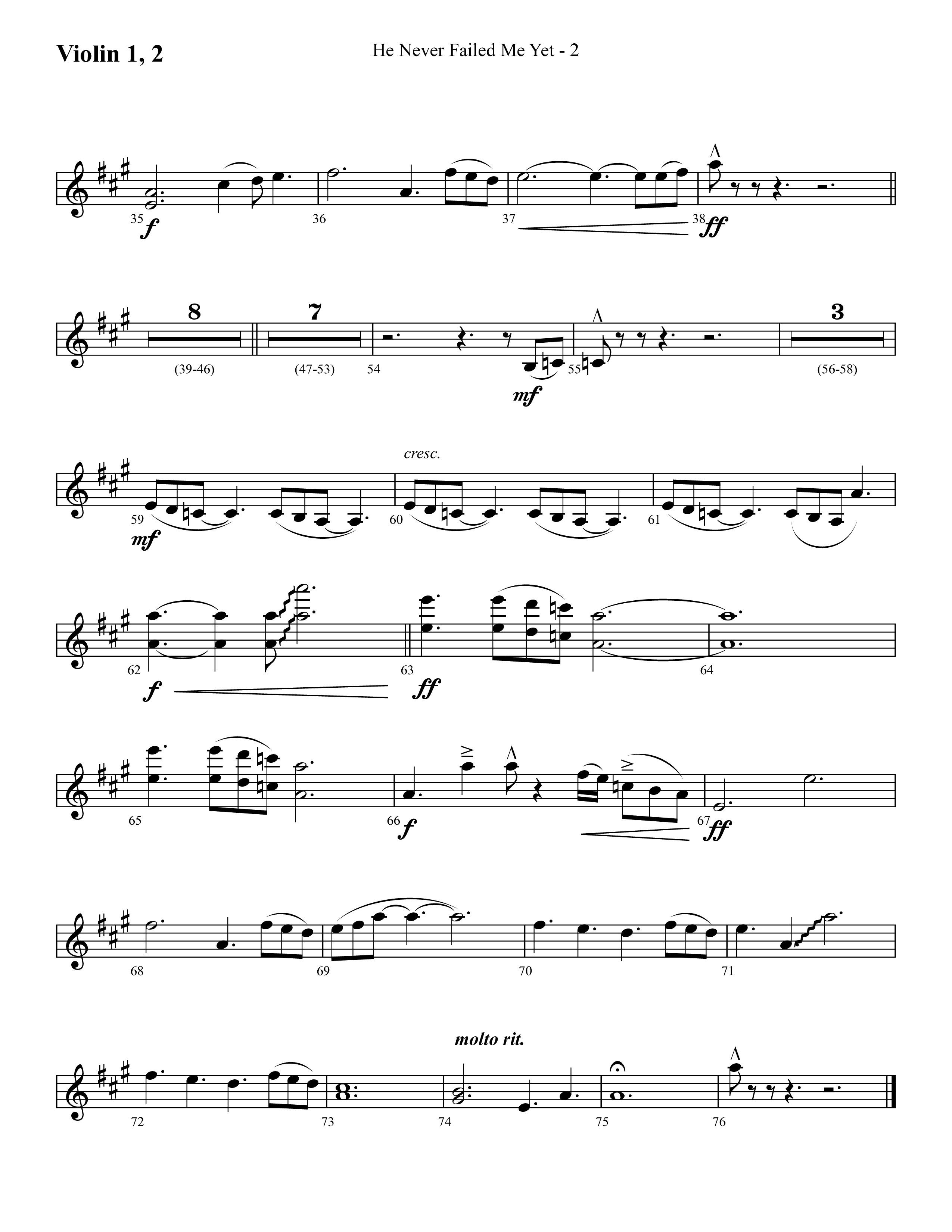 He Never Failed Me Yet (Choral Anthem SATB) Violin 1/2 (Lifeway Choral / Arr. Cliff Duren)