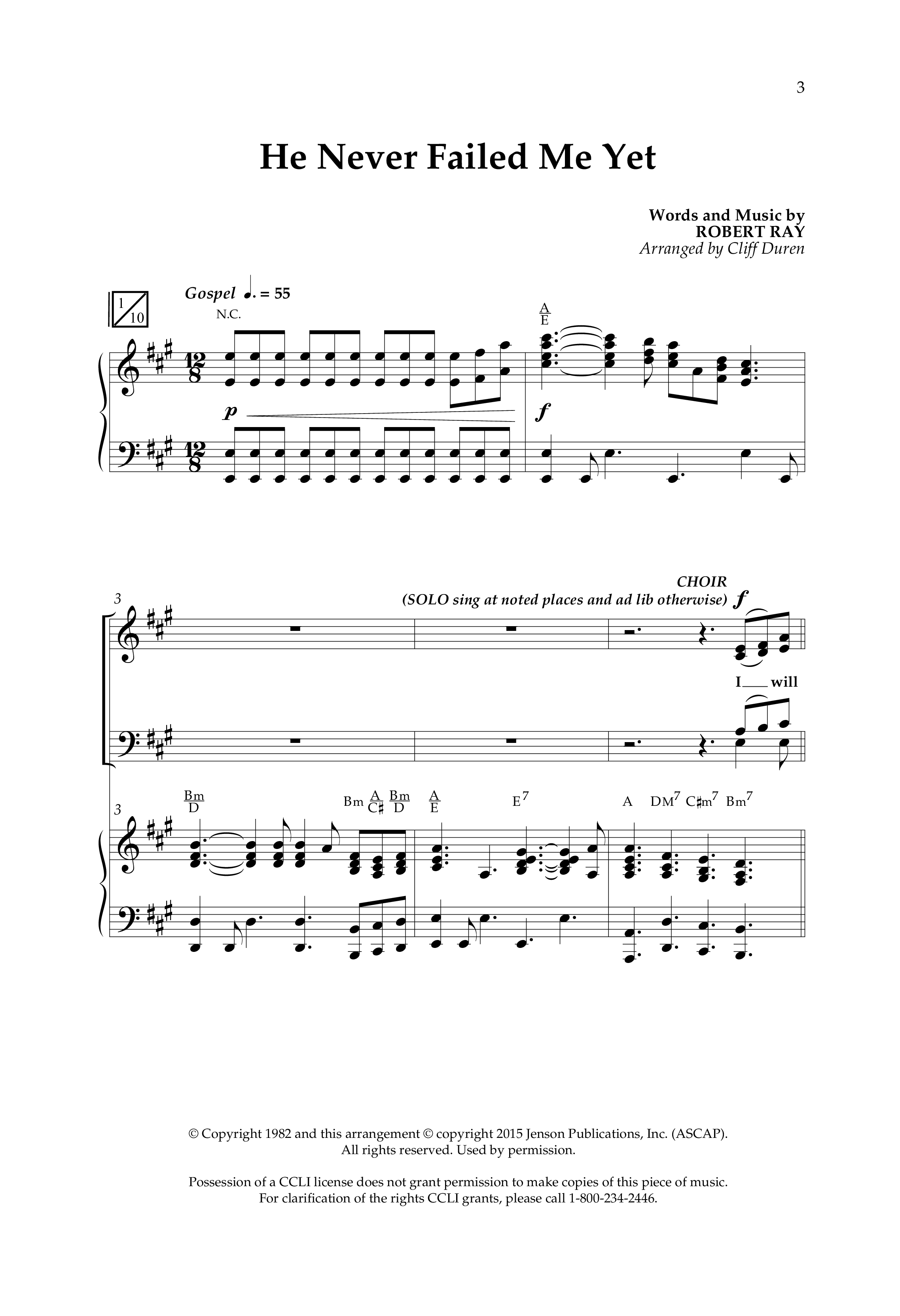 He Never Failed Me Yet (Choral Anthem SATB) Anthem (SATB/Piano) (Lifeway Choral / Arr. Cliff Duren)