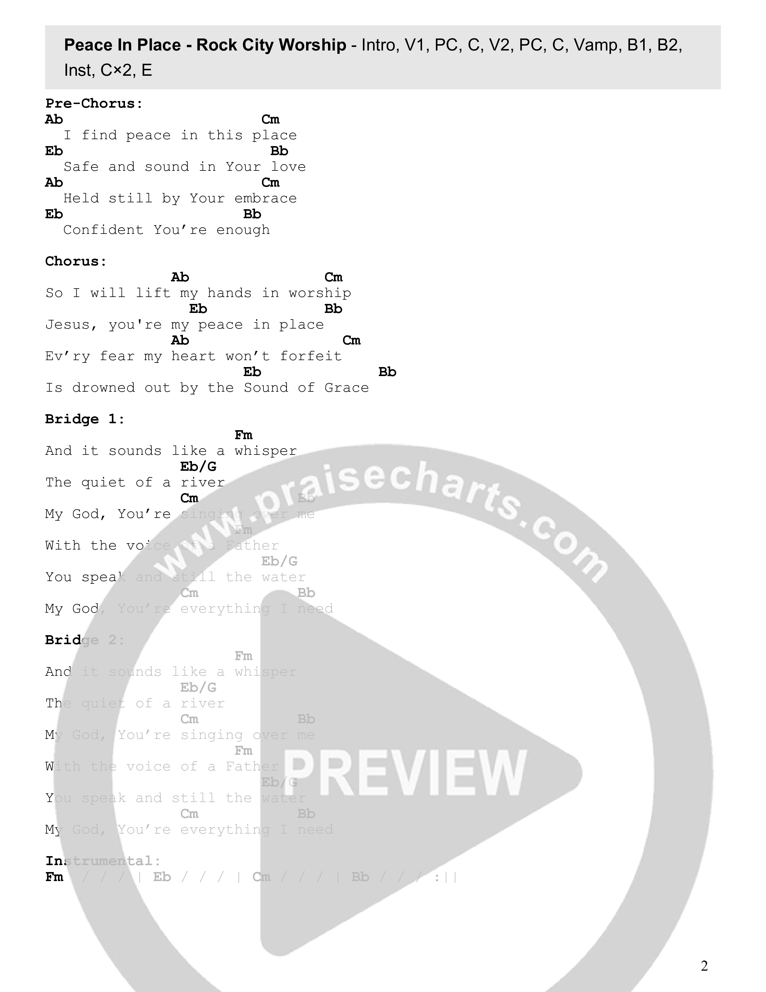 Place Of Peace Chord Chart (Rock City Worship)