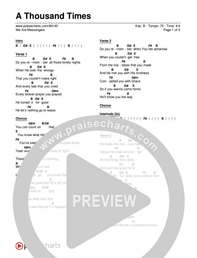 A Thousand Times Chords & Lyrics (We Are Messengers)