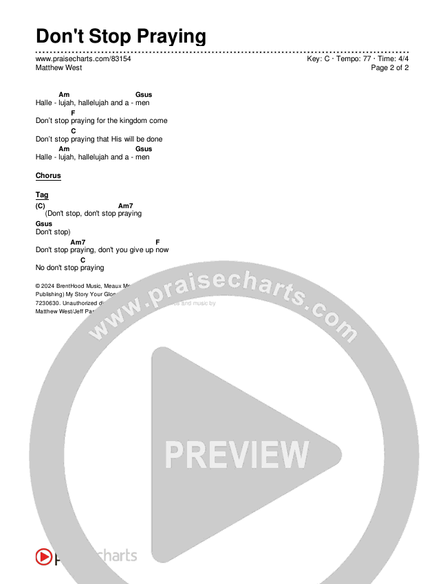 Don't Stop Praying Chords & Lyrics (Matthew West)