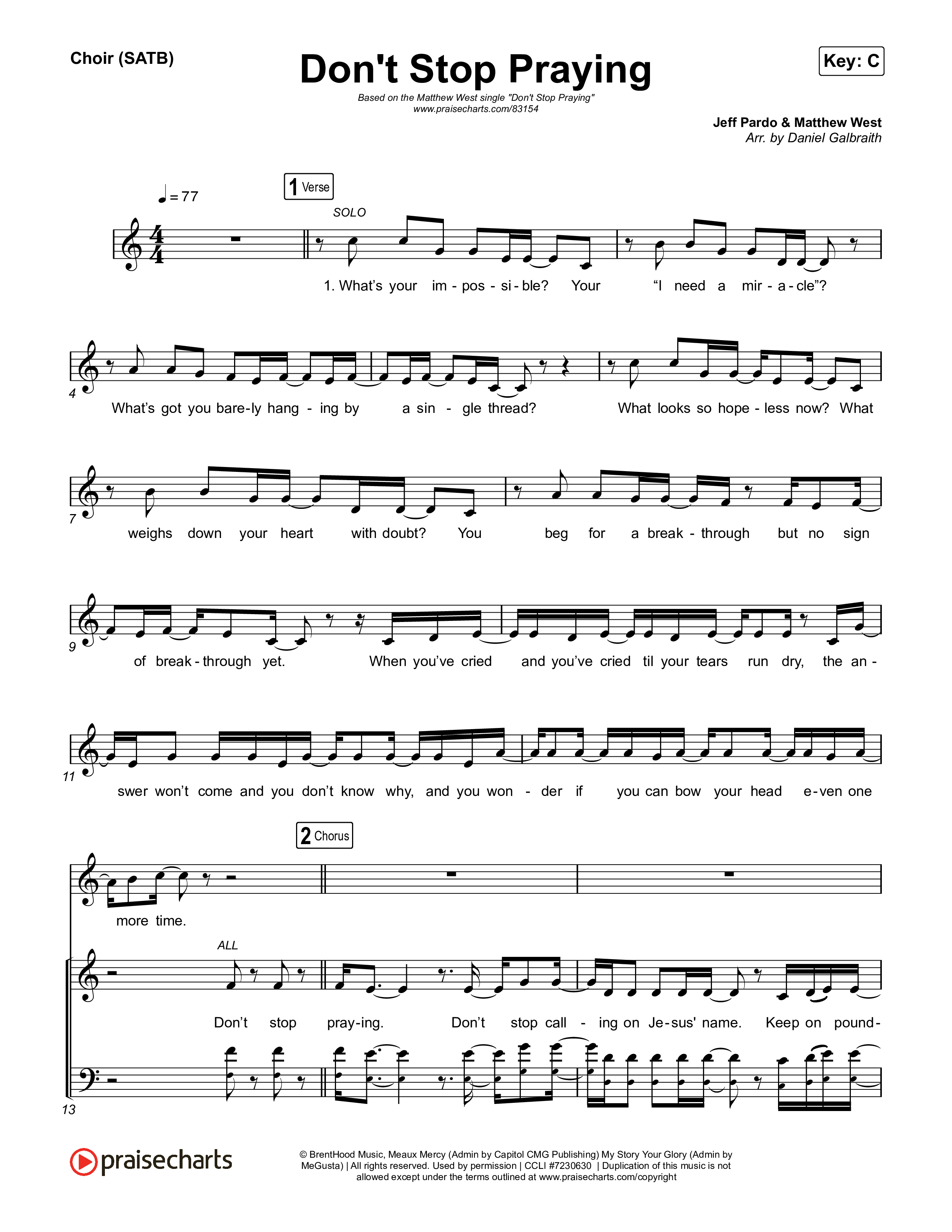 Don't Stop Praying Choir Sheet (SATB) (Matthew West)