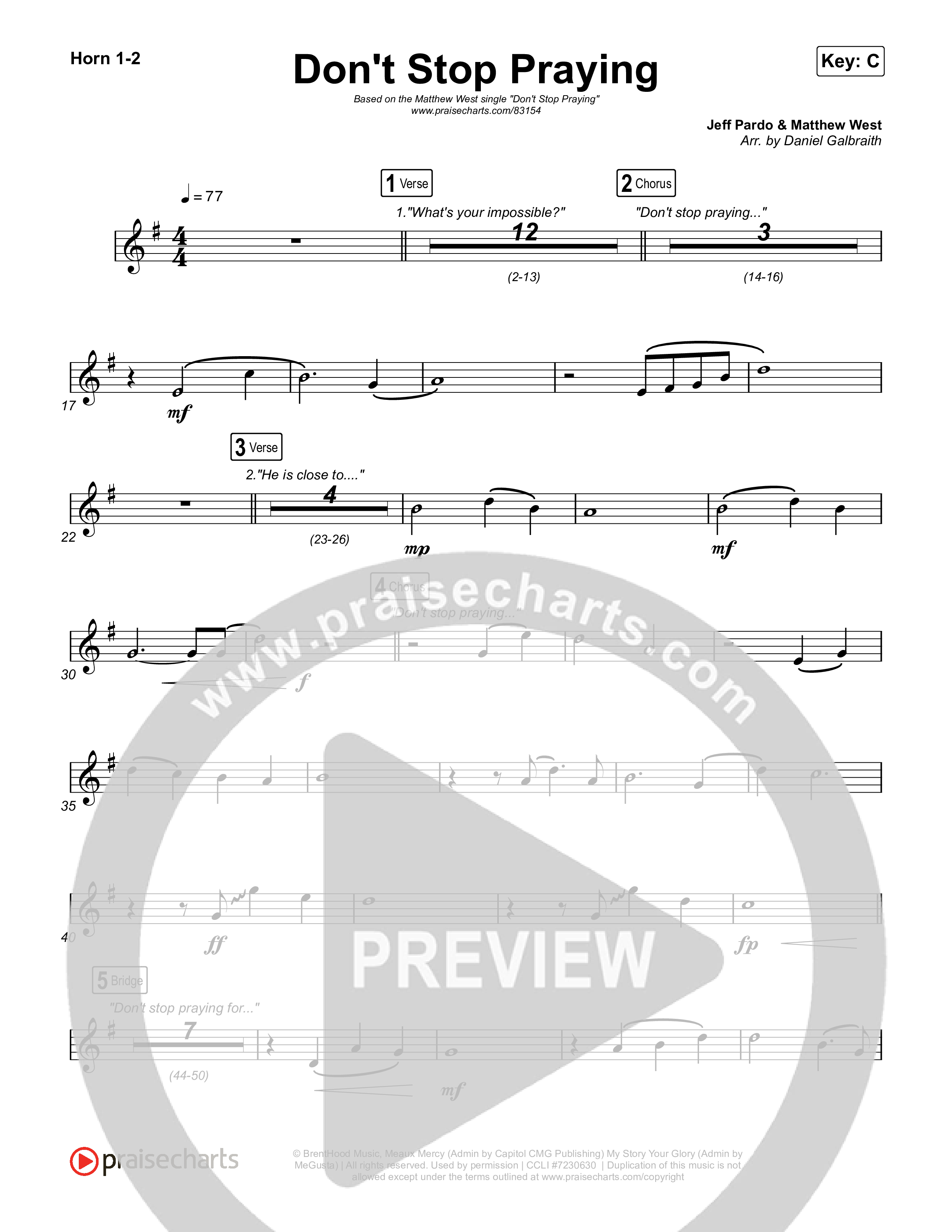 Don't Stop Praying French Horn 1,2 (Matthew West)