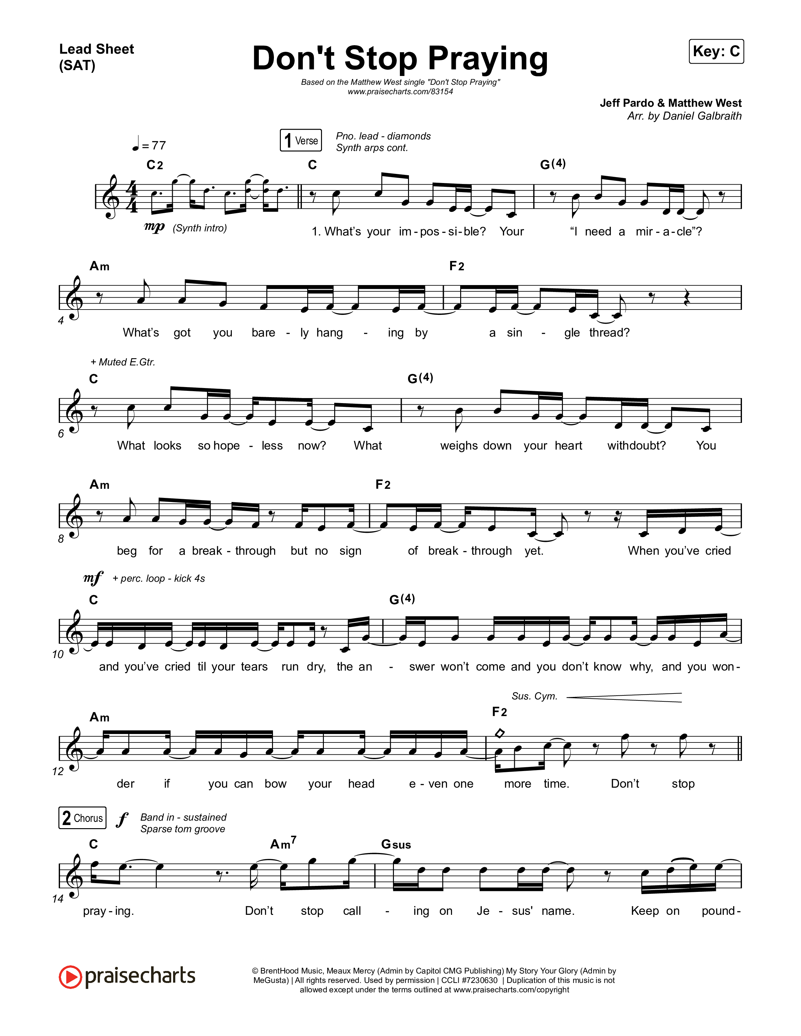 Don't Stop Praying Lead Sheet (SAT) (Matthew West)