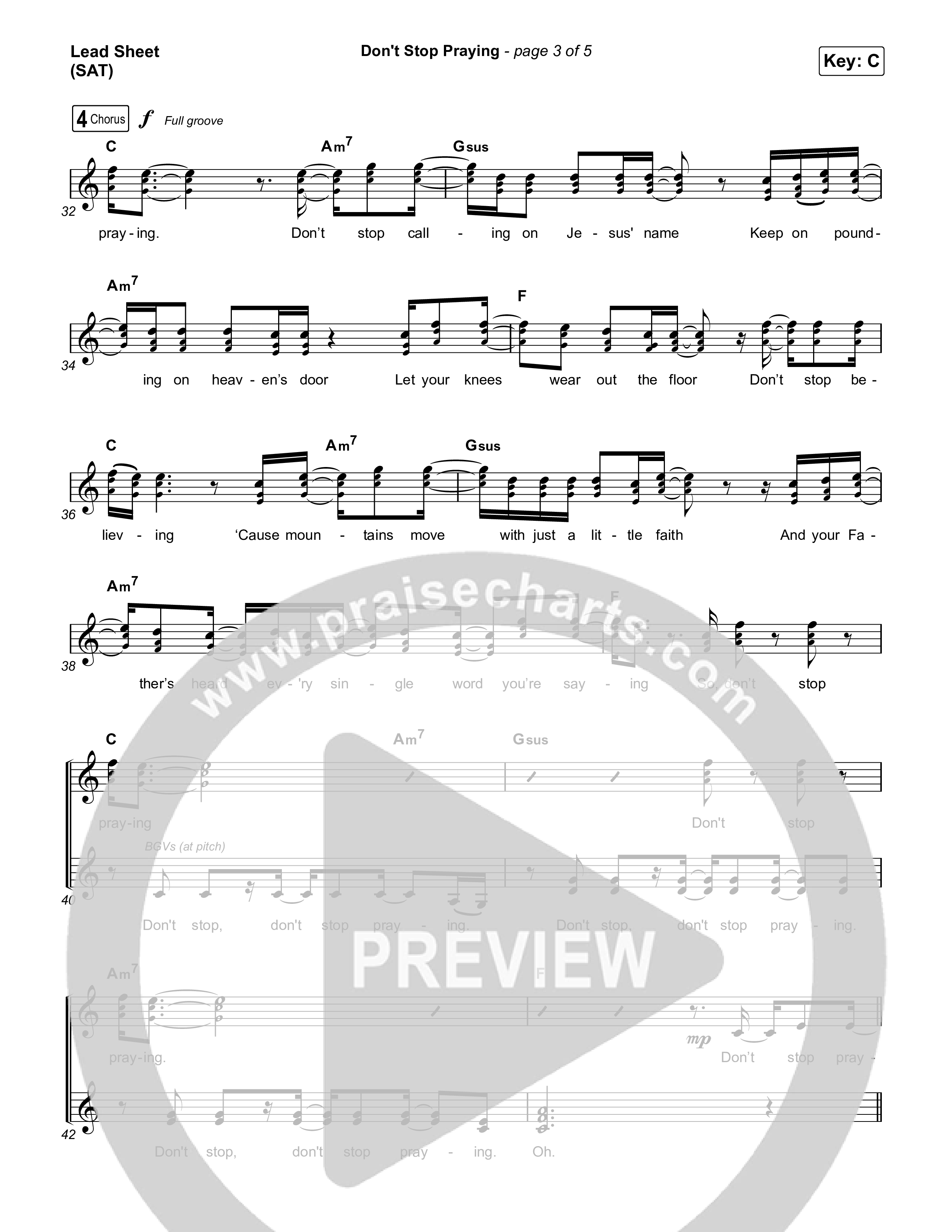 Don't Stop Praying Lead Sheet (SAT) (Matthew West)