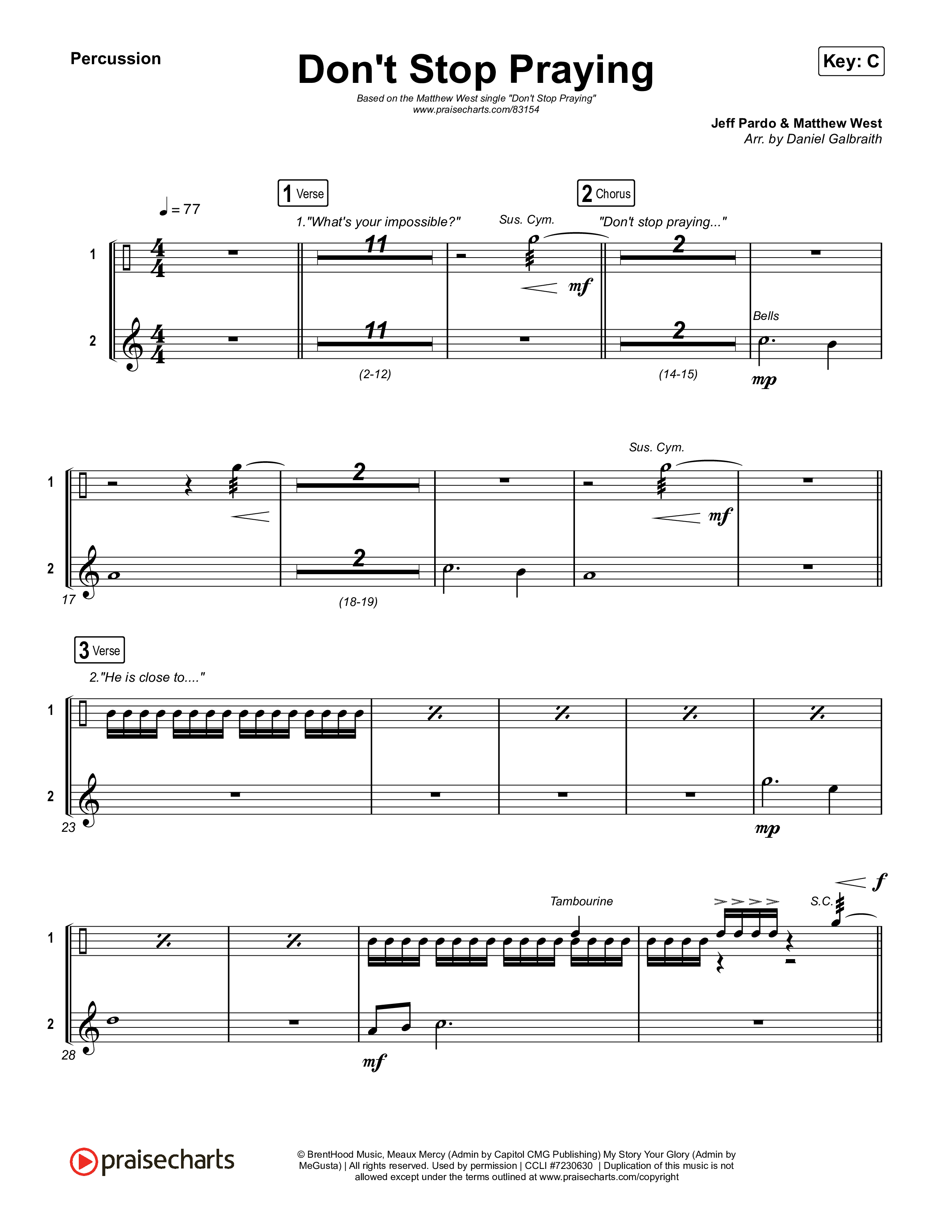 Don't Stop Praying Percussion (Matthew West)