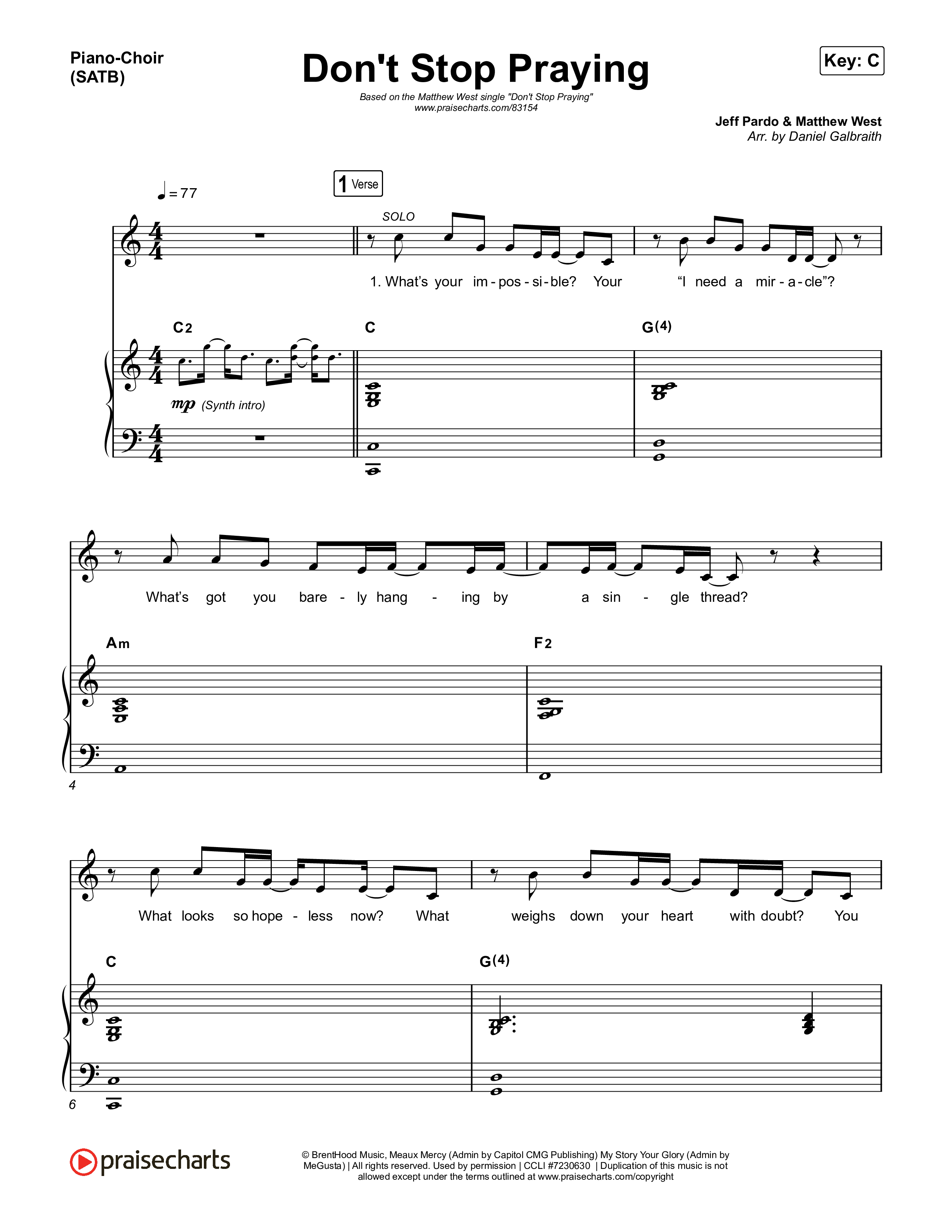 Don't Stop Praying Piano/Vocal (SATB) (Matthew West)