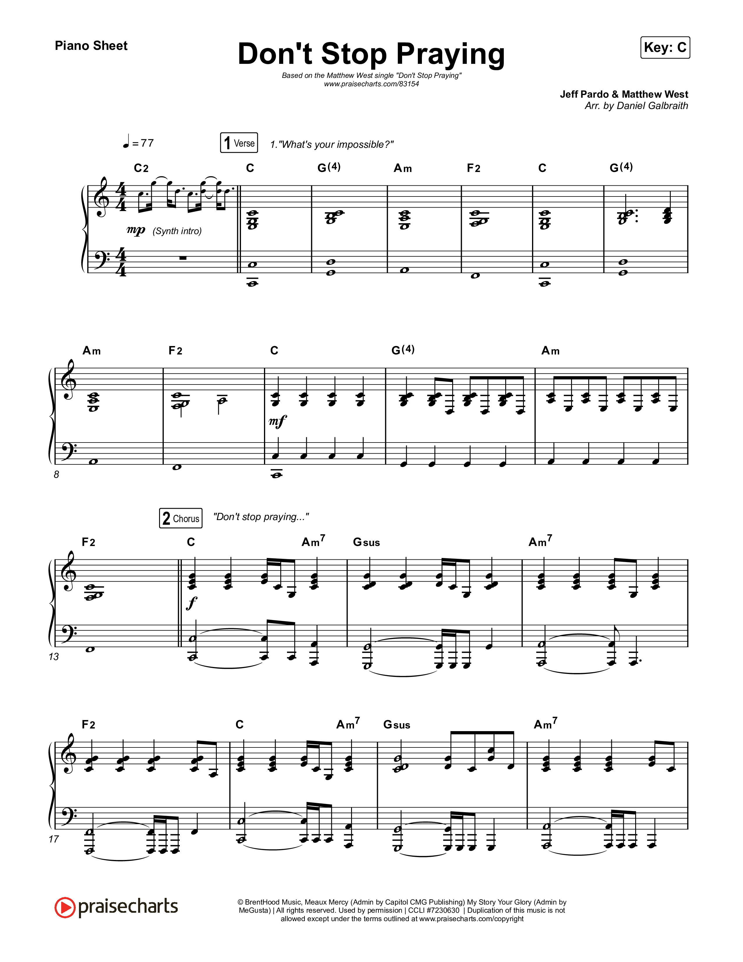 Don't Stop Praying Piano Sheet (Matthew West)